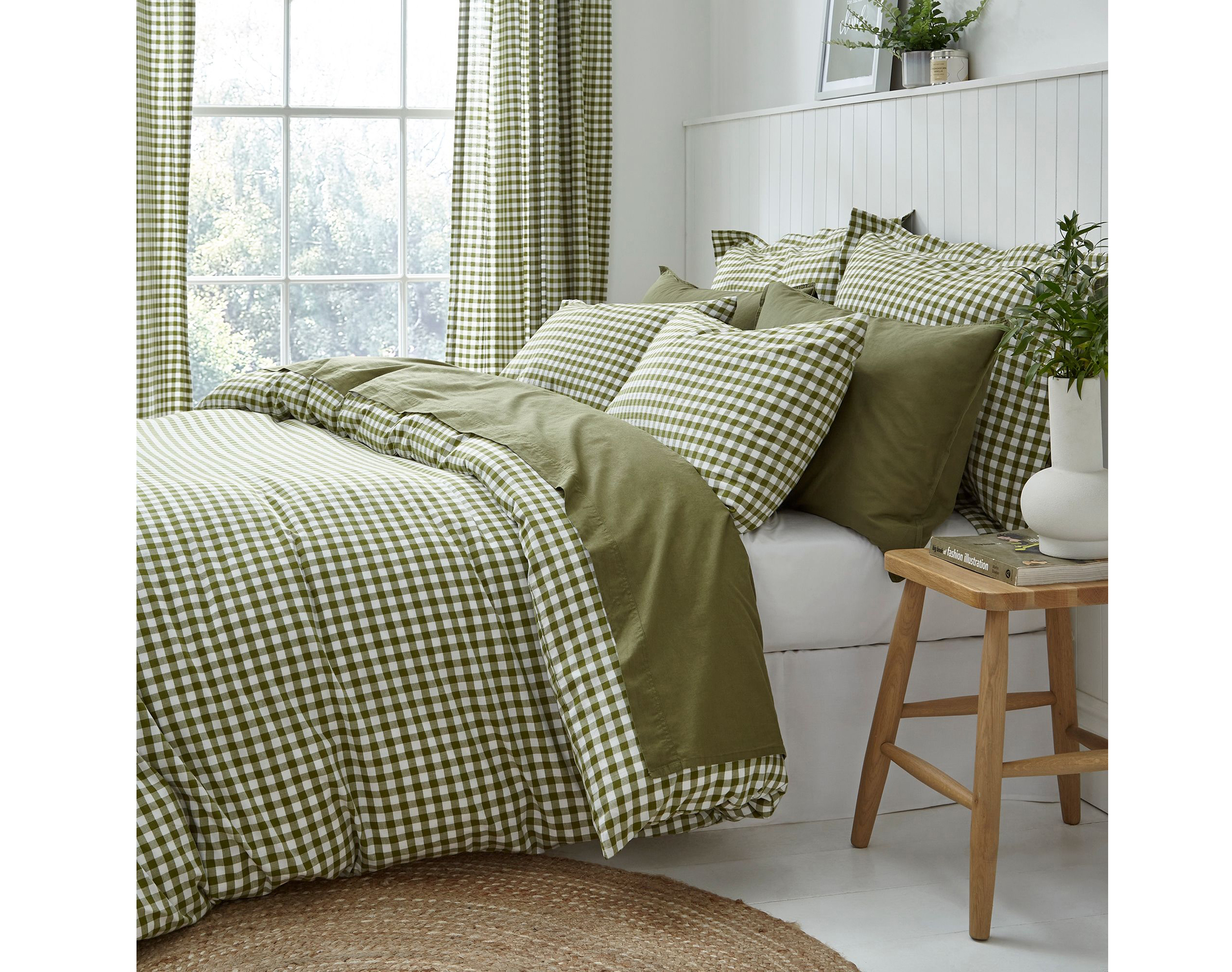 Portloe Woven Gingham Green Duvet Cover & Pillowcase Set, Dunelm