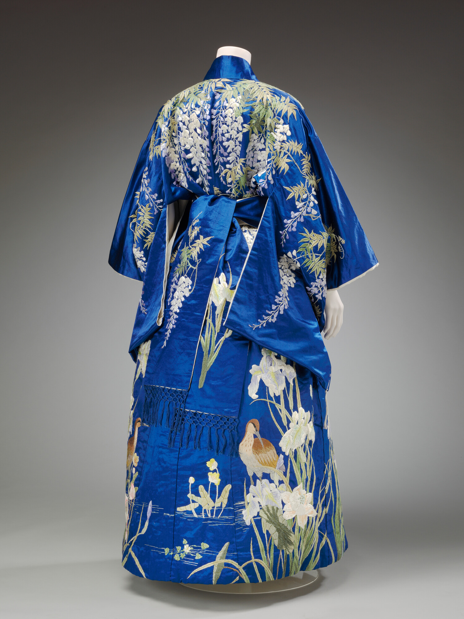 A blue kimono with white designs