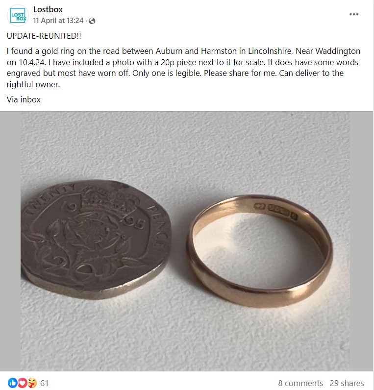 Ring next to coin 