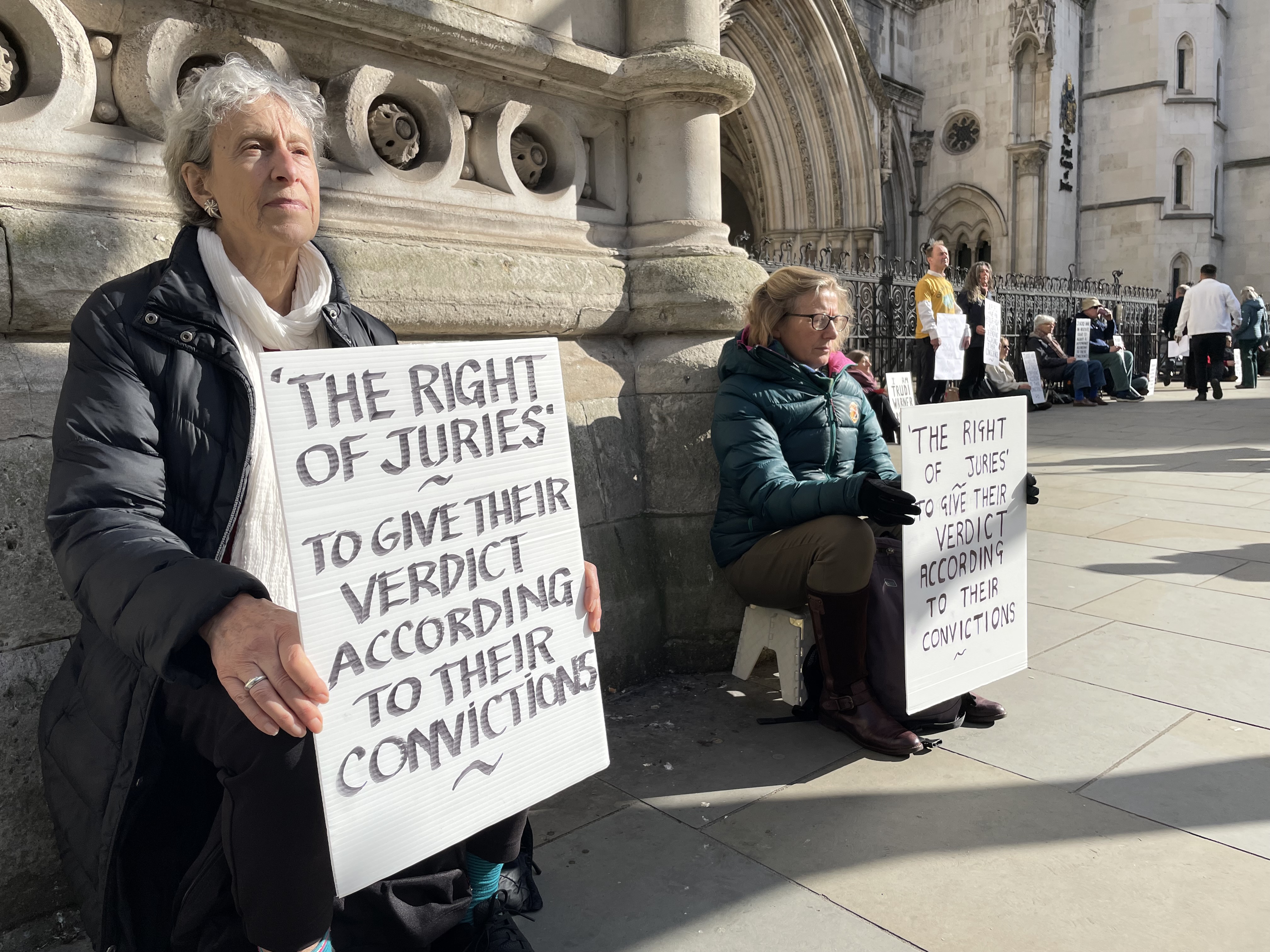 Protesters outside the court ahead of Thursday's hearing (Callum Parke/PA)