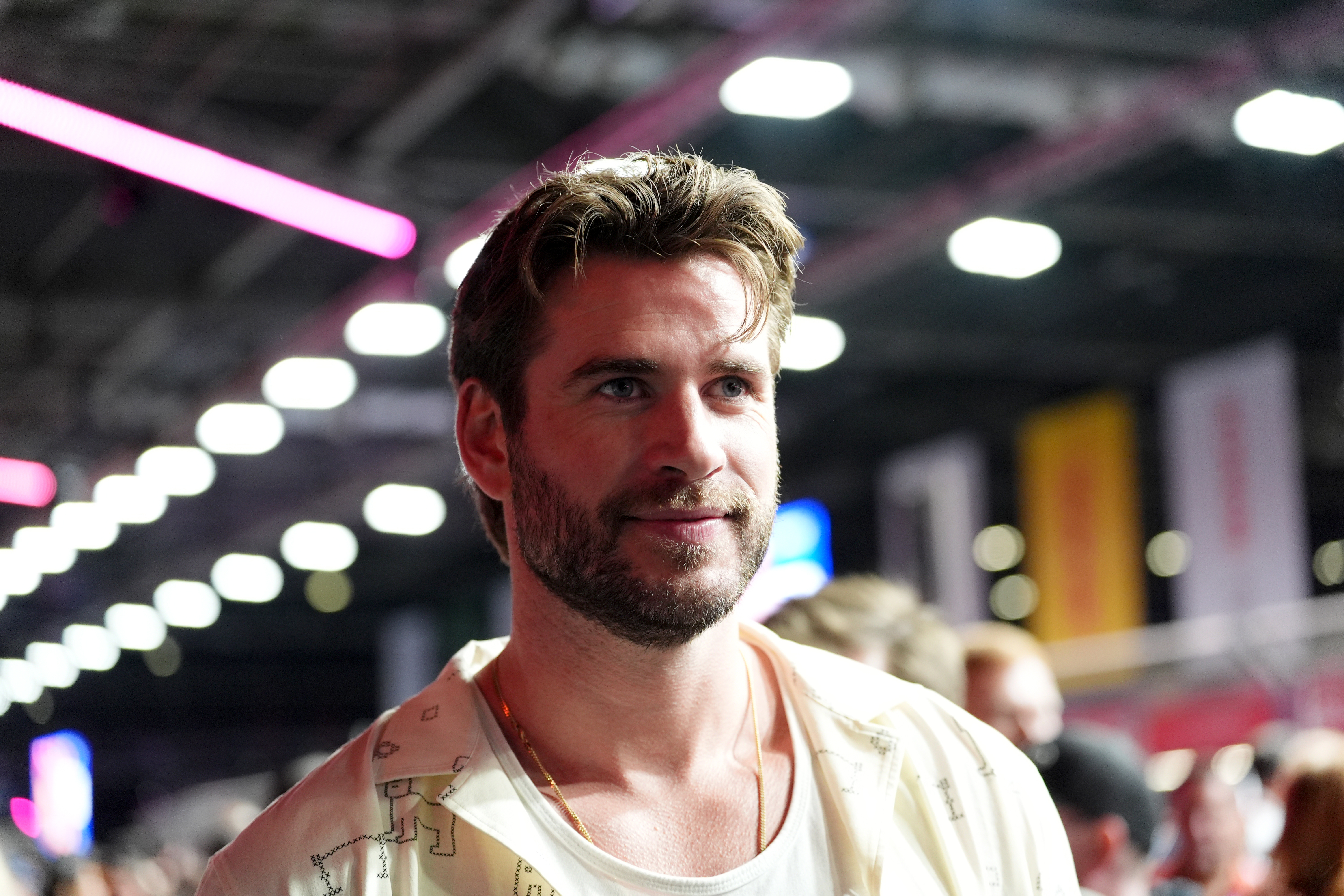 Actor Liam Hemsworth on day two of the 2024 Hankook London E-Prix at the ExCel Circuit, London on day two of the 2024 Hankook London E-Prix at the ExCel Circuit