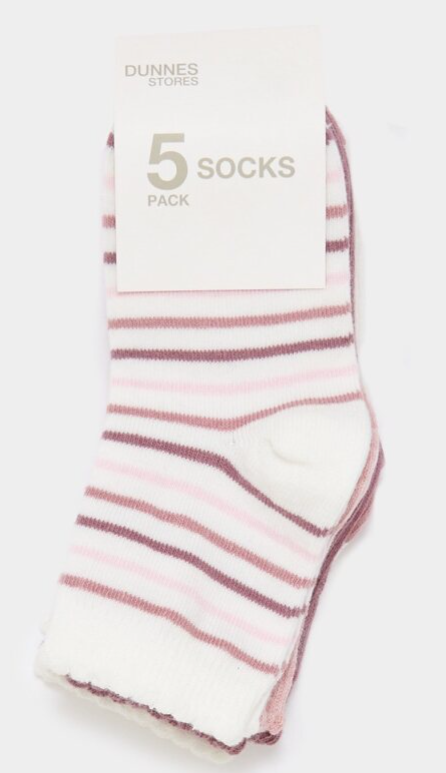 The socks were sold in packs of five pairs