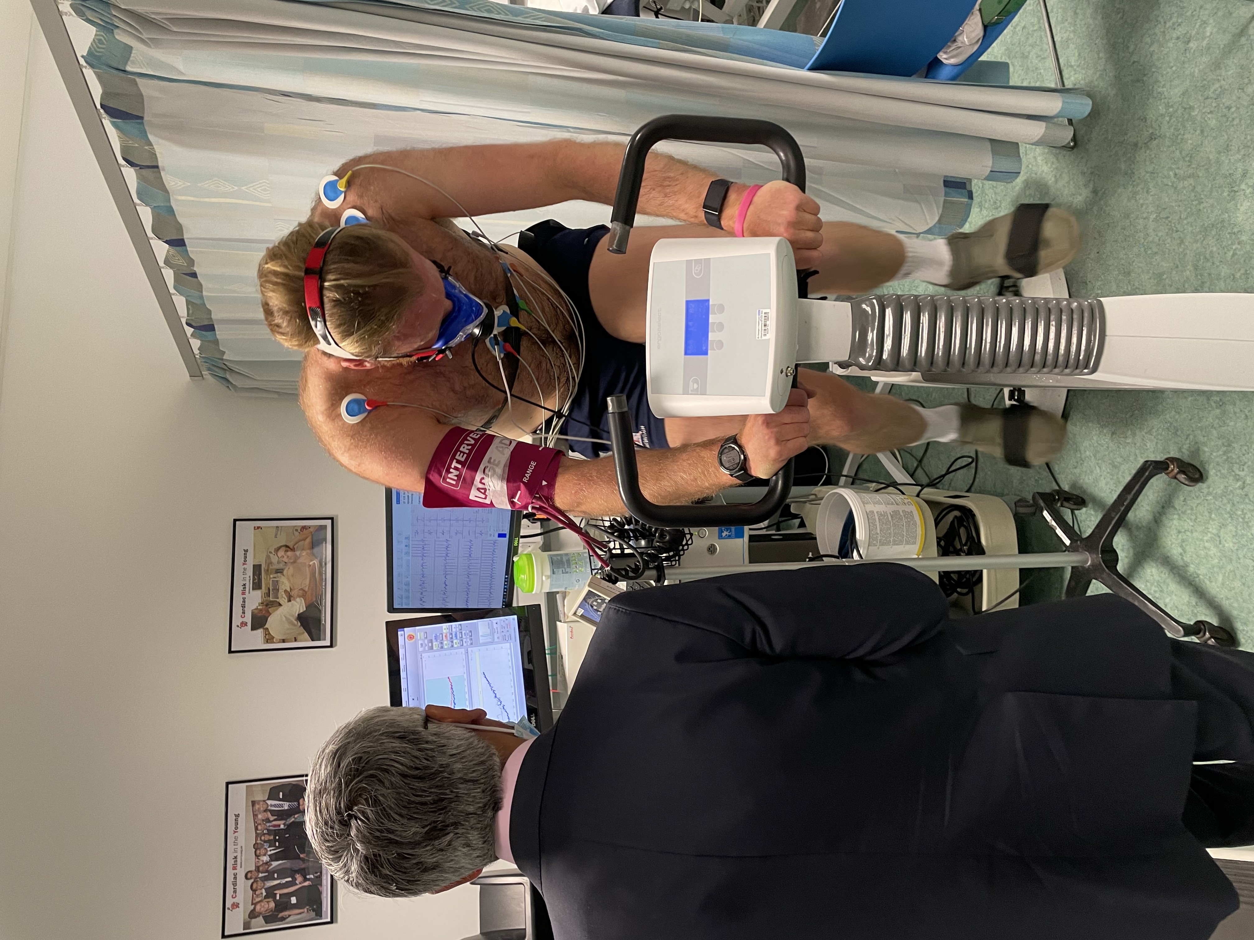 Cambridge rower James Robson, hooked up to electrodes, during a training session