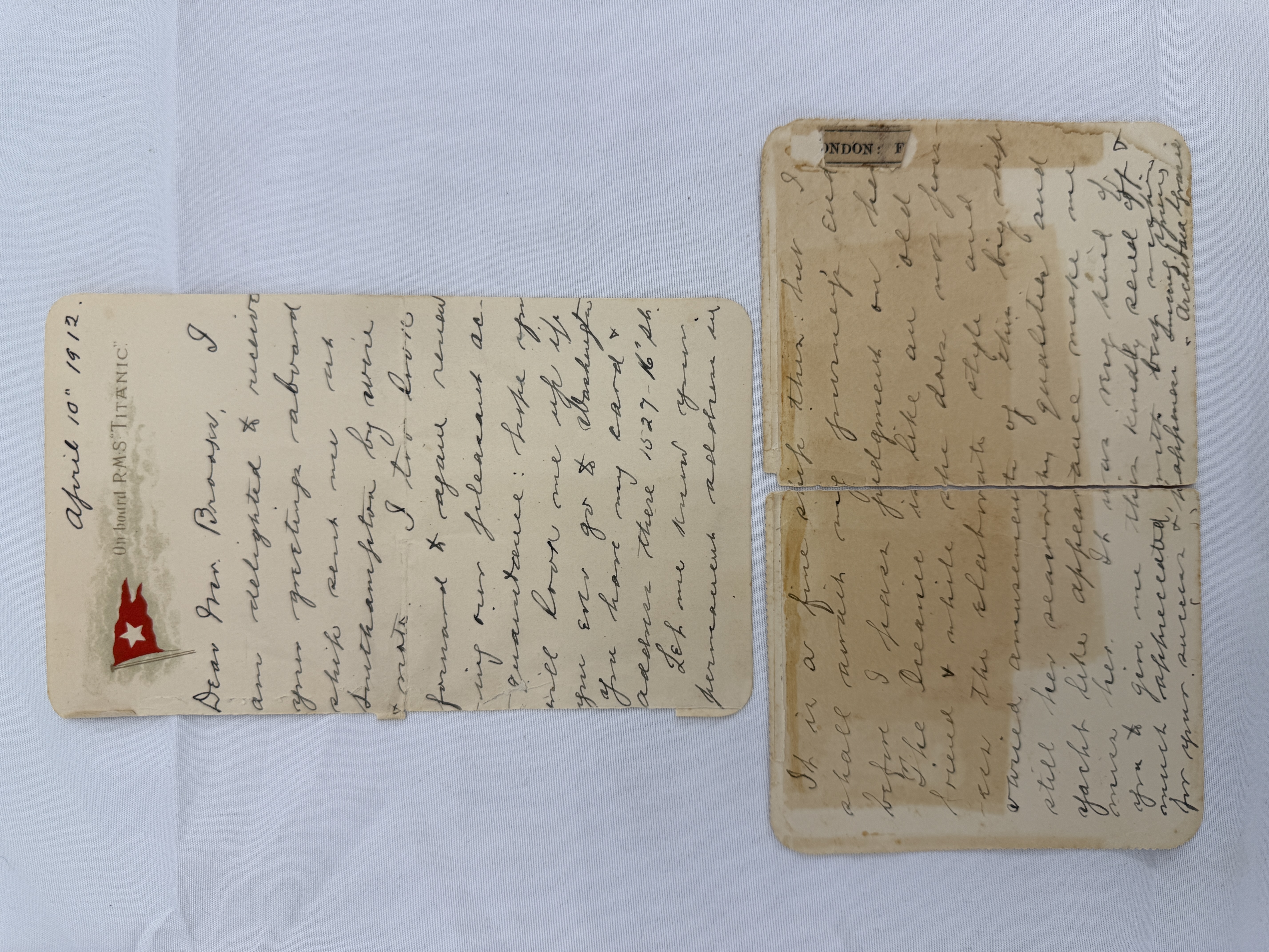 A letter card written by Colonel Archibald Gracie, who survived the Titanic disaster