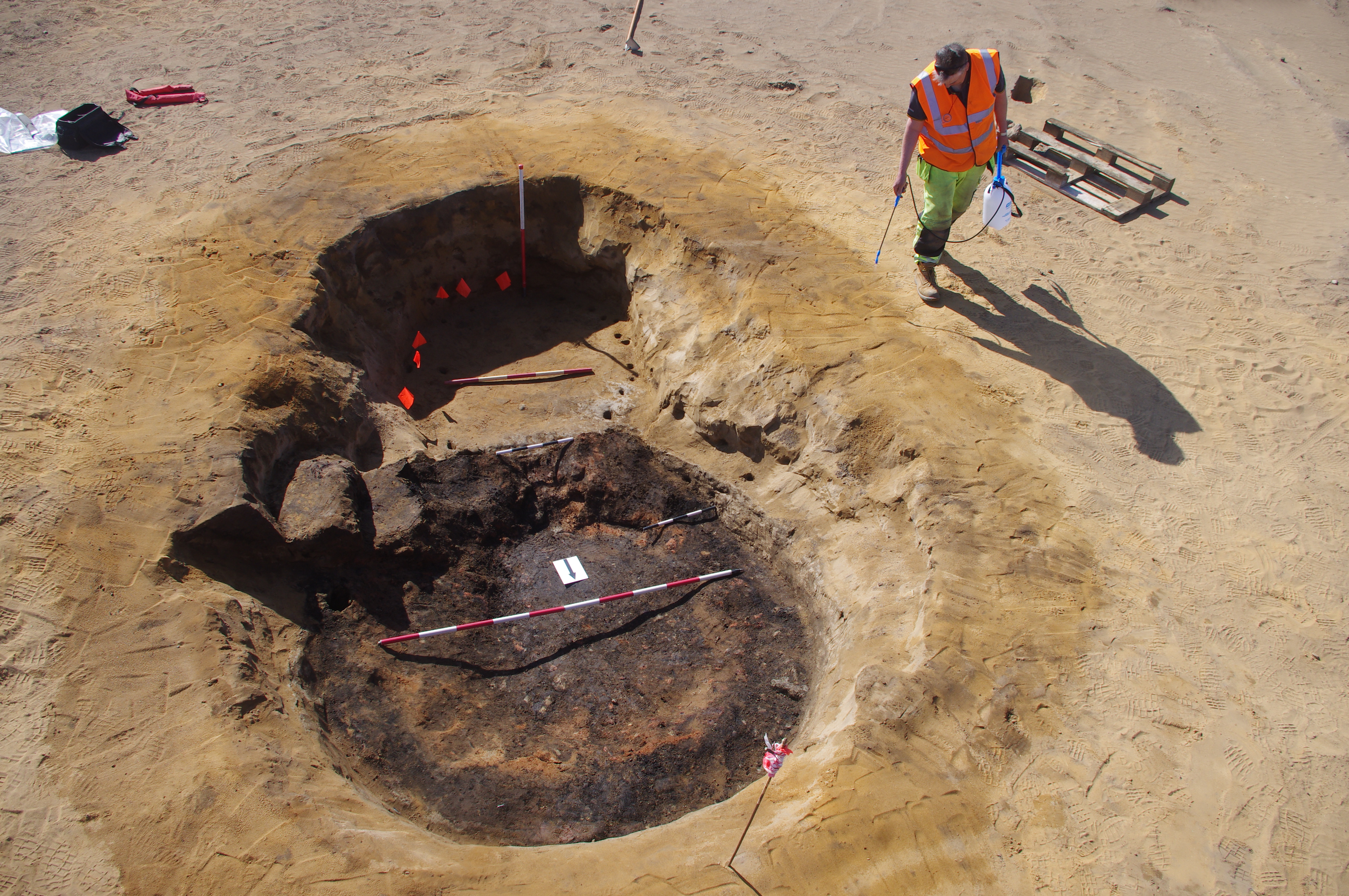 Aerial view looking down on an excavation site