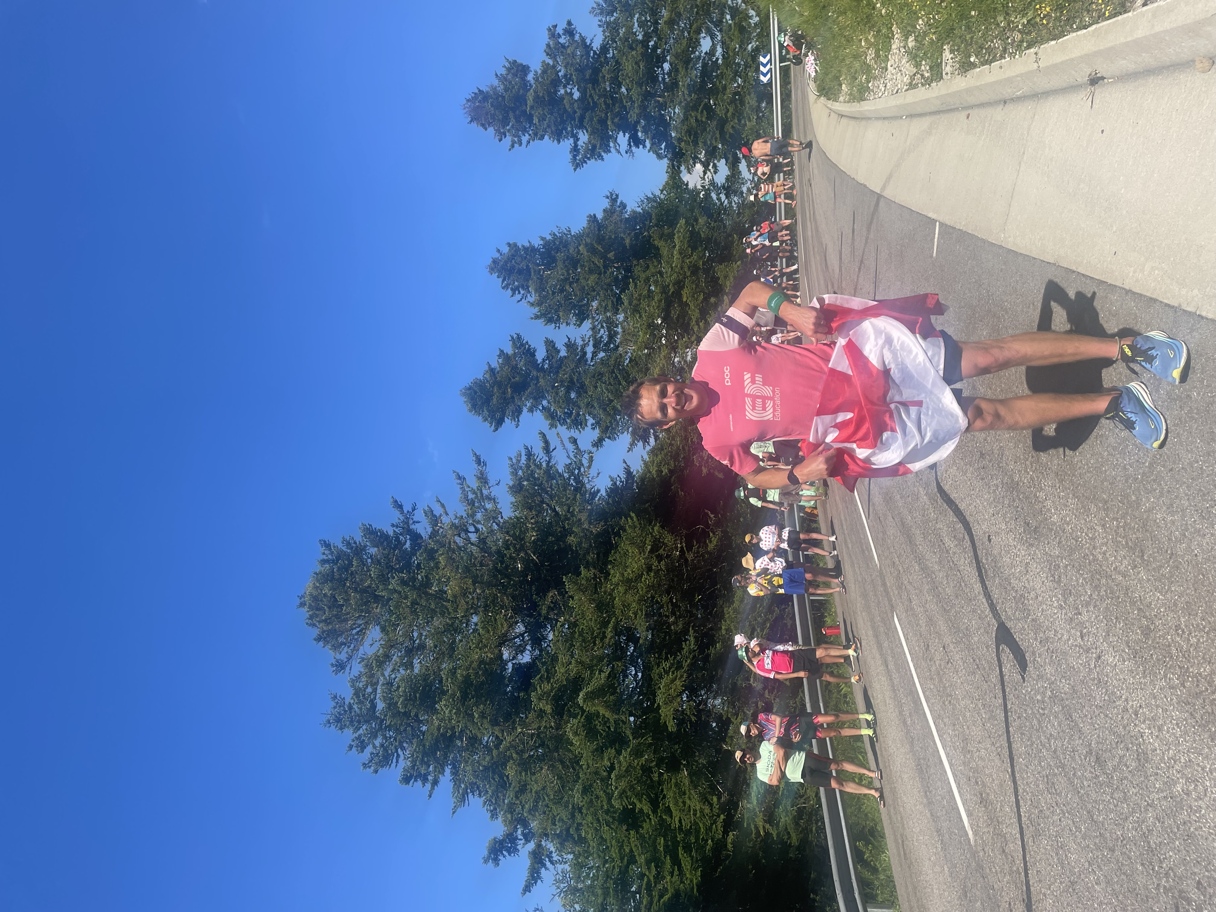 Dylan Wing wearing sportswear at a running event