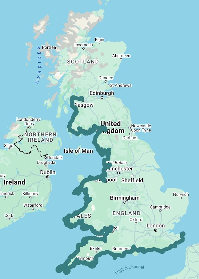 A map showing how far Tracey Howe has covered already
