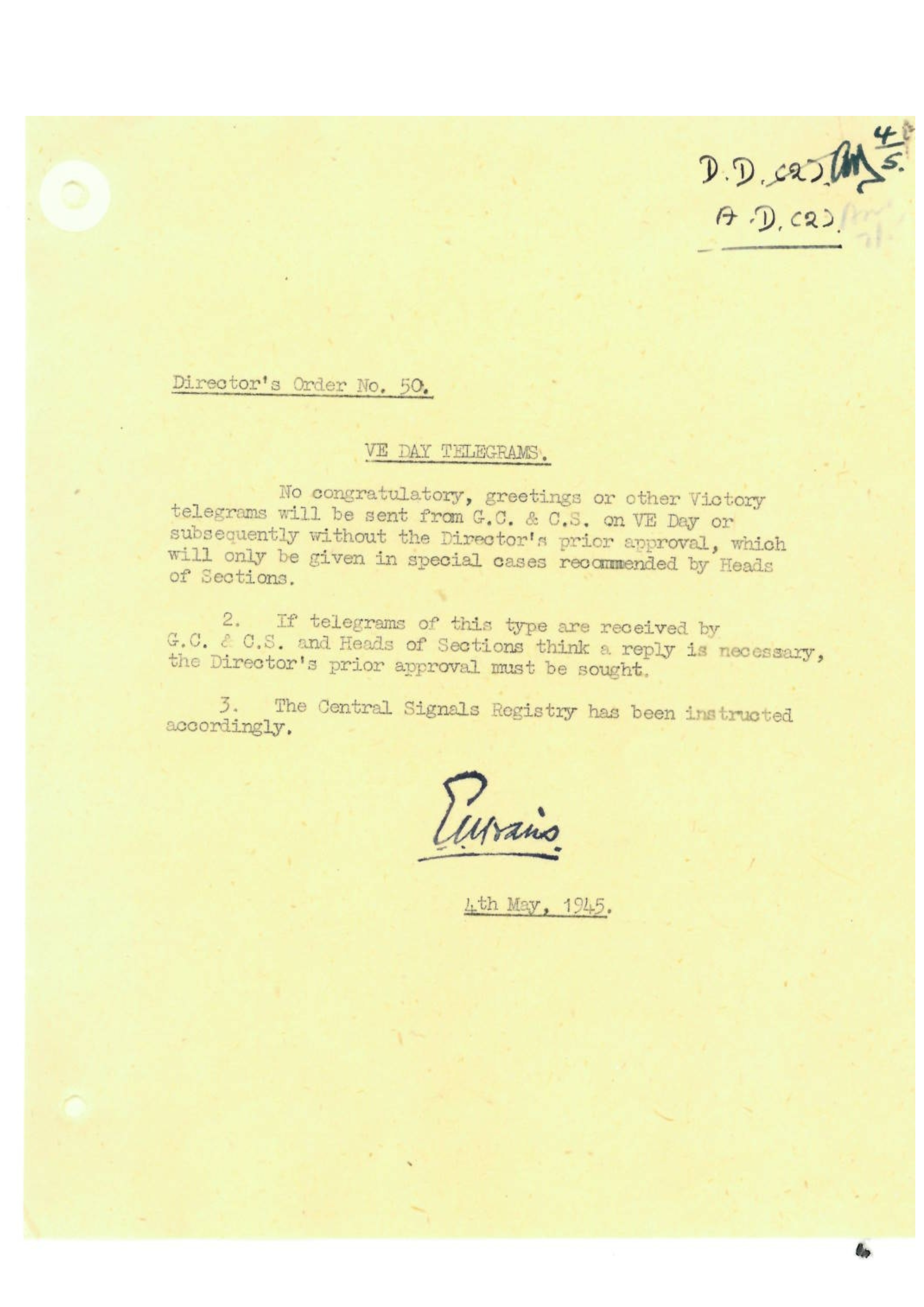 Director Sir Edward Travis to his staff