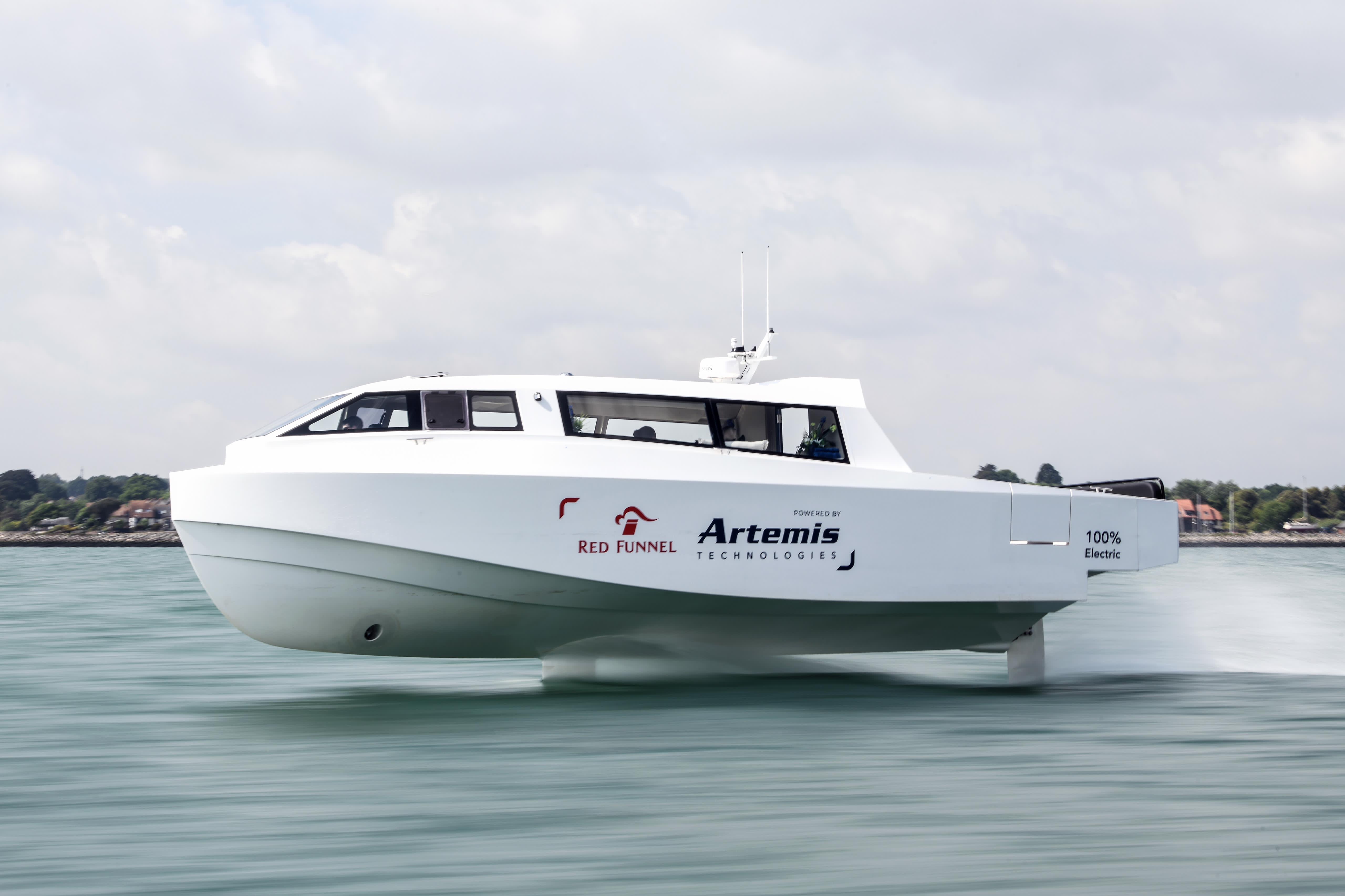 A computer-generated image of the Red Jet EF-24 Passenger ferry built by Artemis Technologies that is set to launch next year