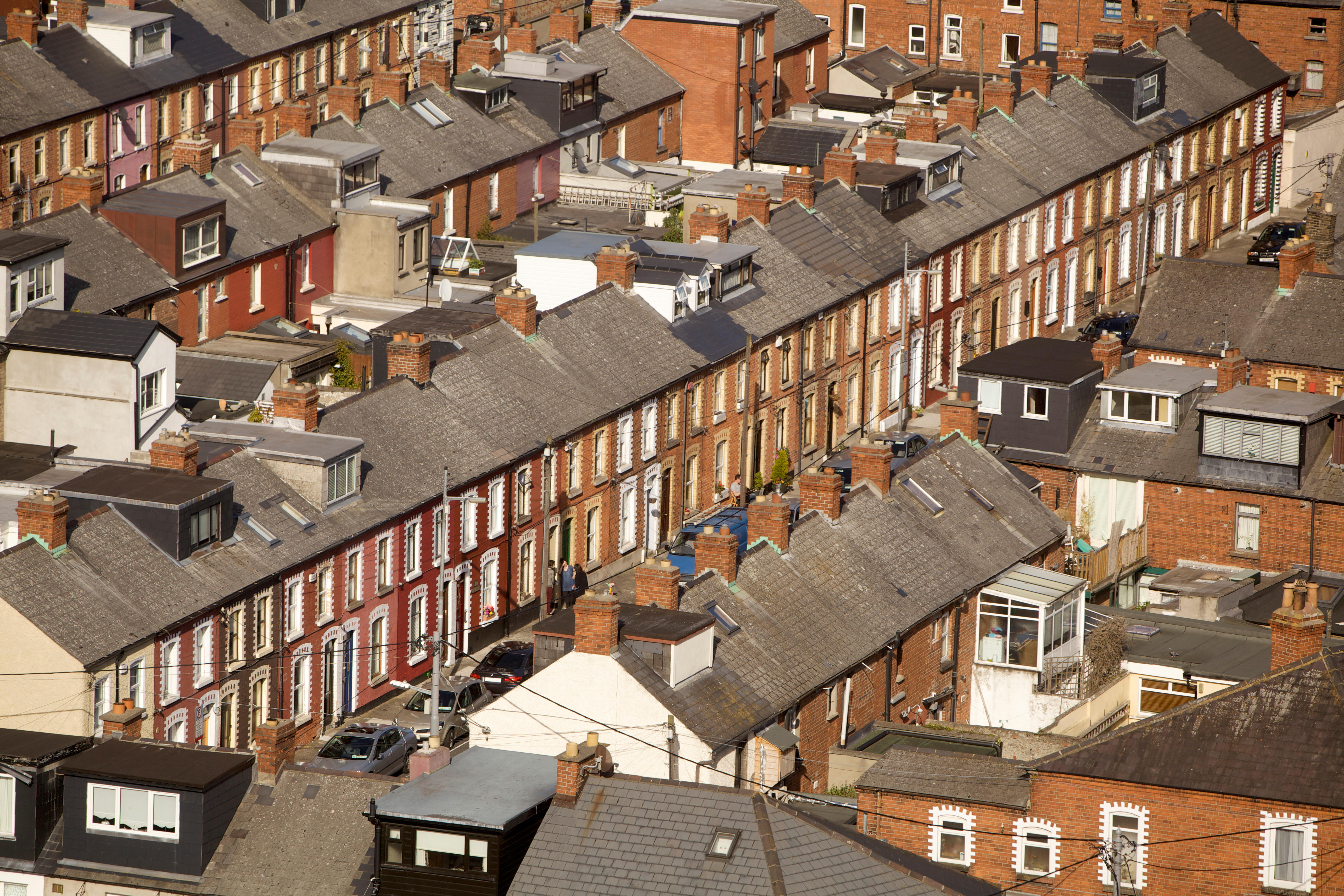 An aerial view of houses in Dublin, Ireland