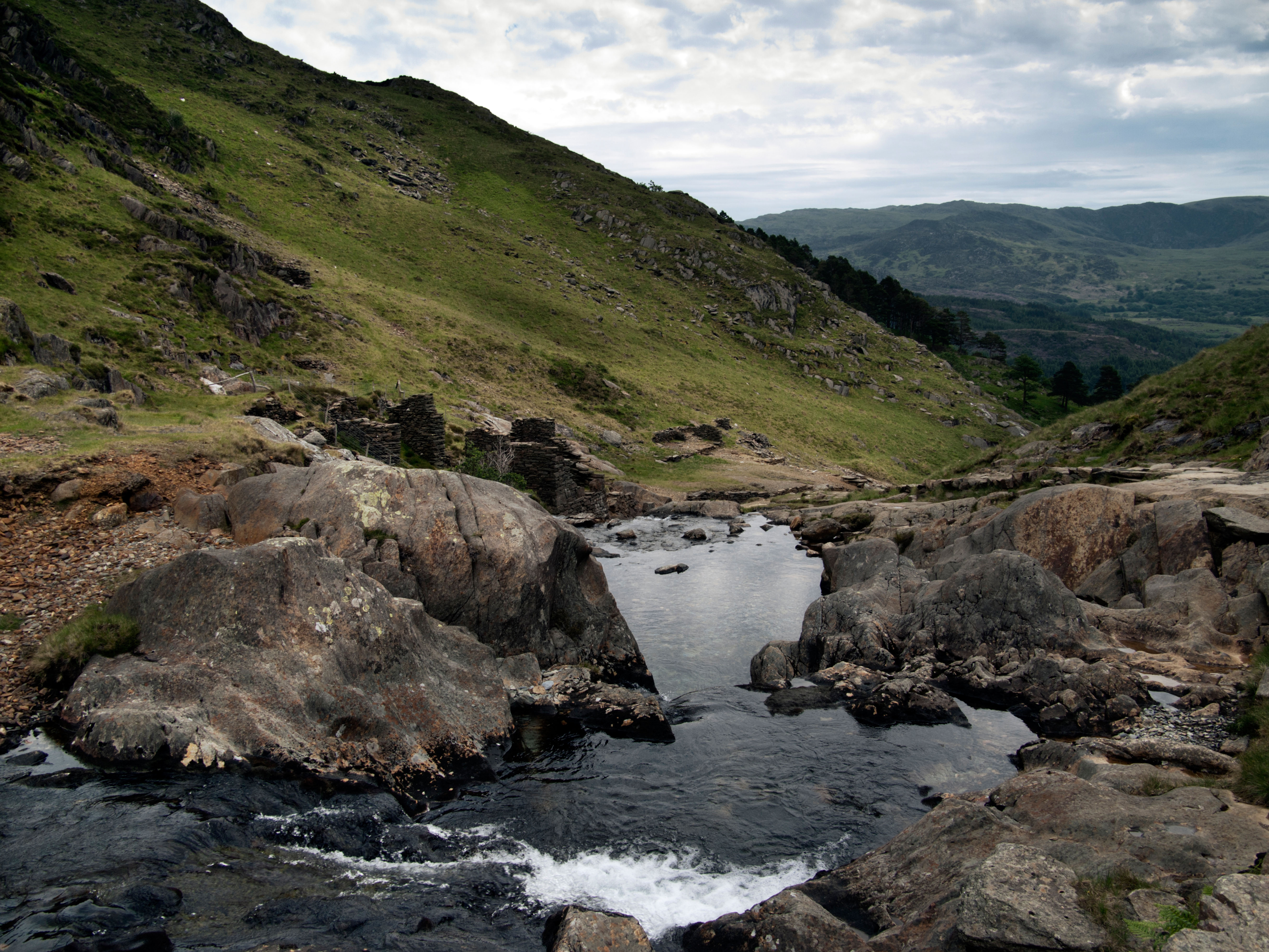 A stream and mountains on the Watkin Path to Snowdon