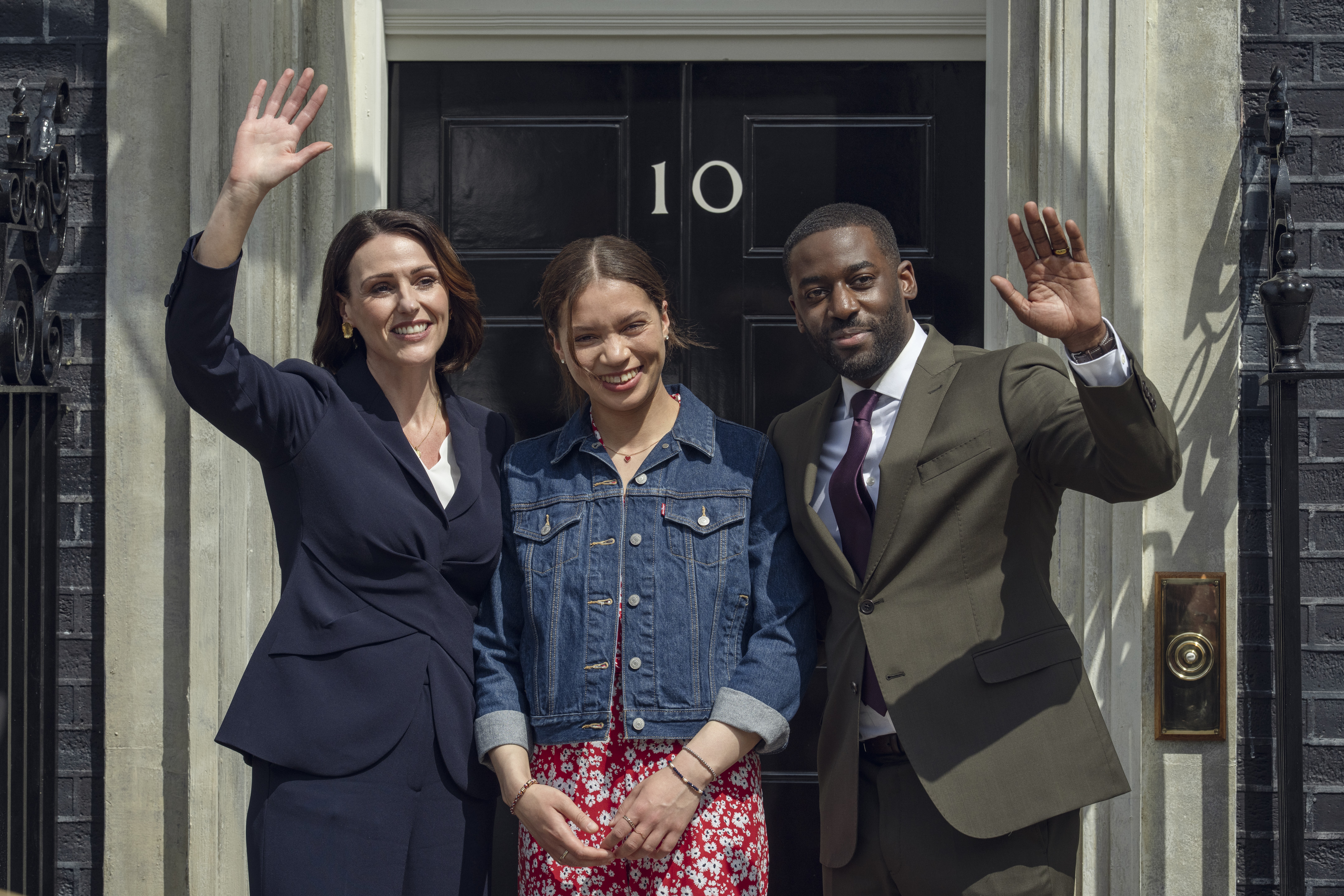 Suranne Jones on set as a British prime minister