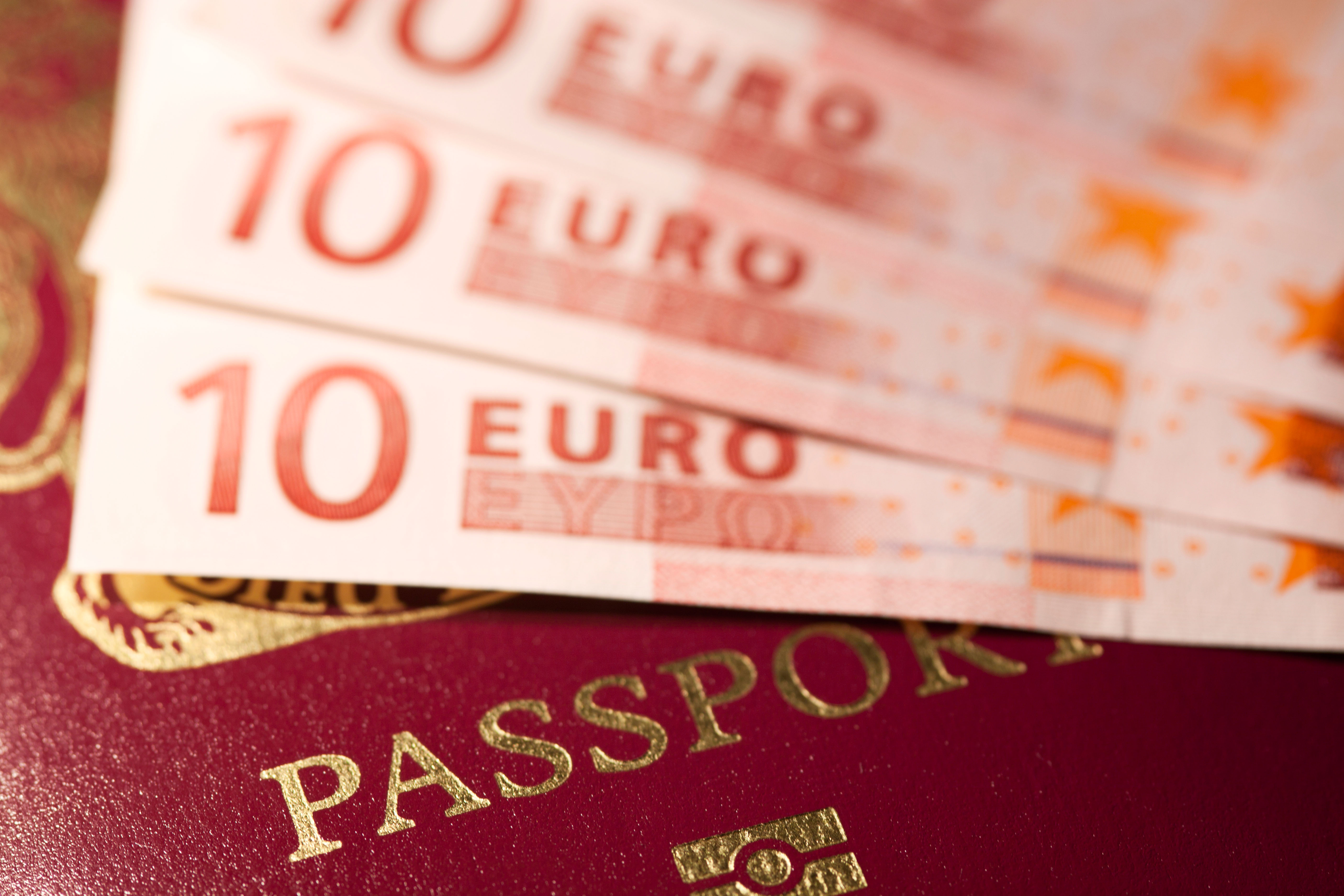 Passport with euros on top