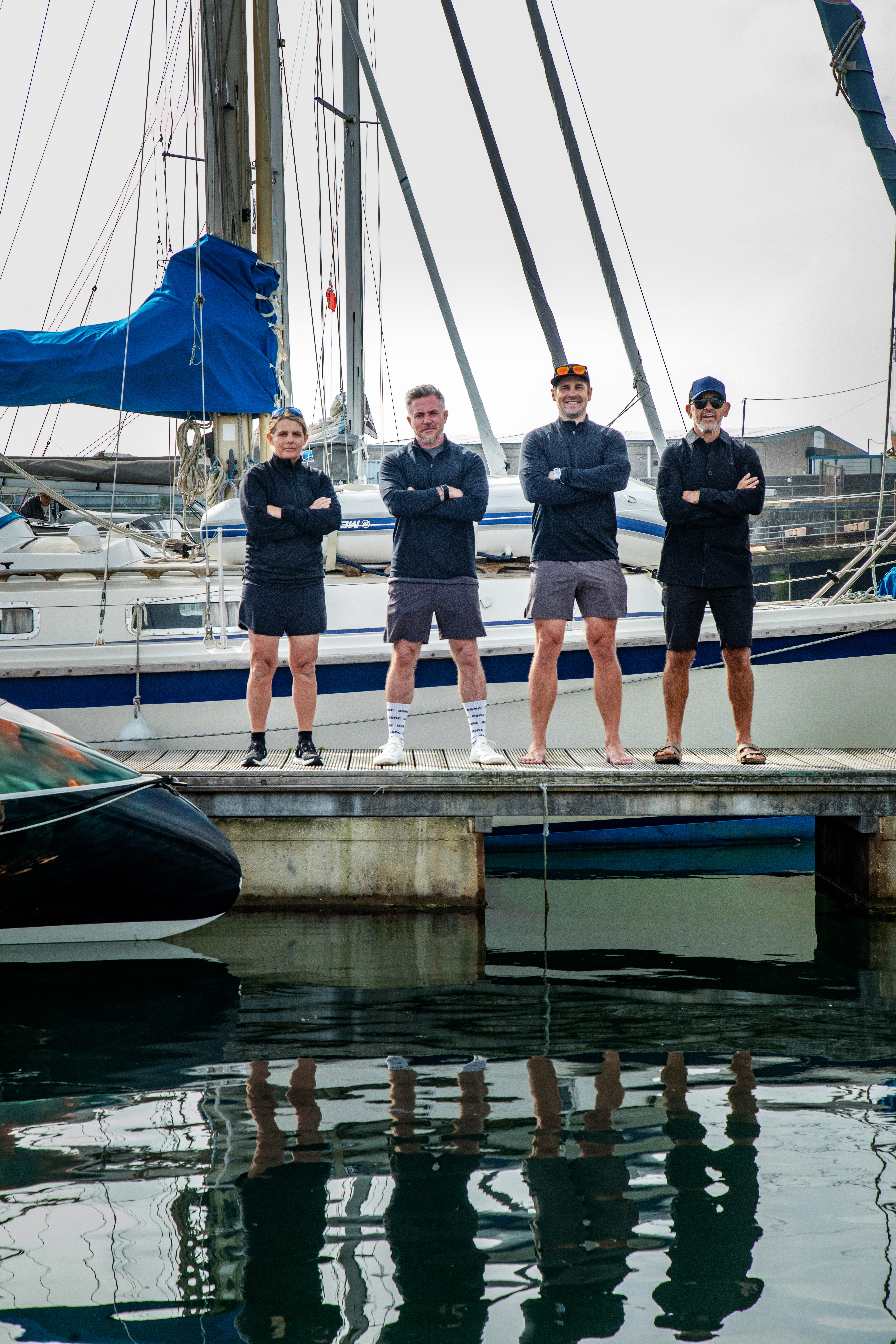 (from left) The ROW4MND team of Liz Wardley, Mike Bates, Aaron Kneebone and Matthew Parker before they left Cornwall for Scotland (Mike Newman/ROW4MND/PA)