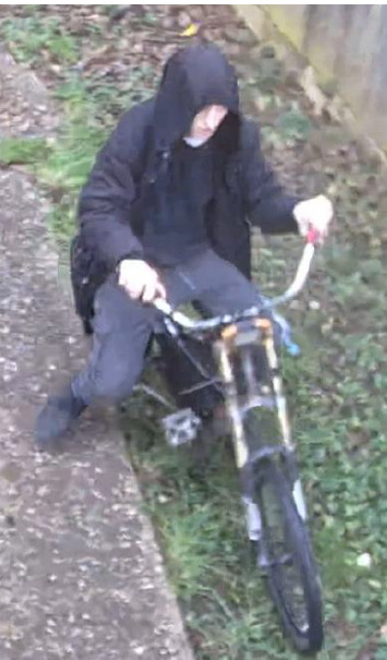 Jacob Clark pictured returning to the scene on an e-bike. (Bedfordshire Police/ PA)