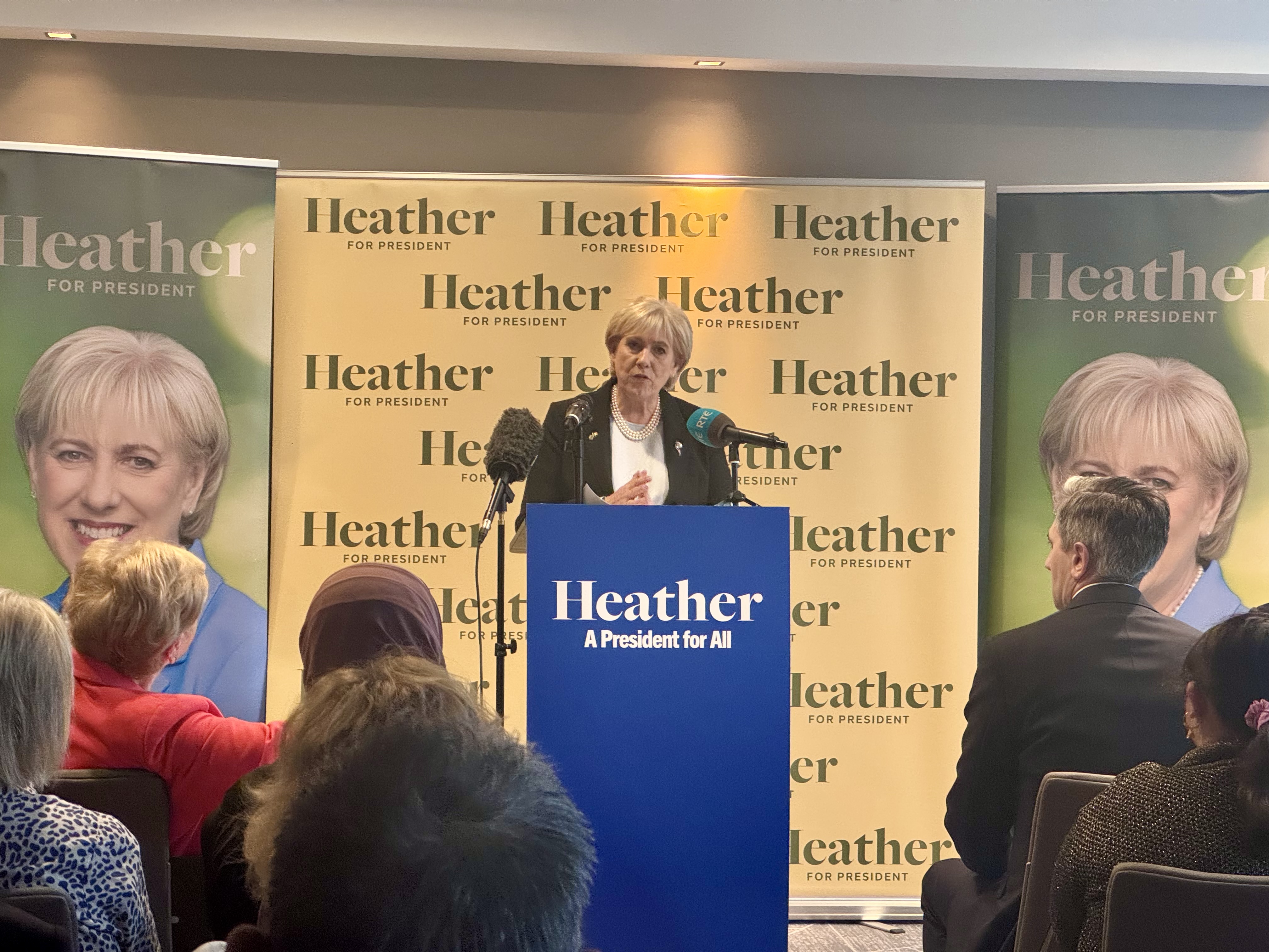 Presidential candidate Heather Humphreys speaking at at podium