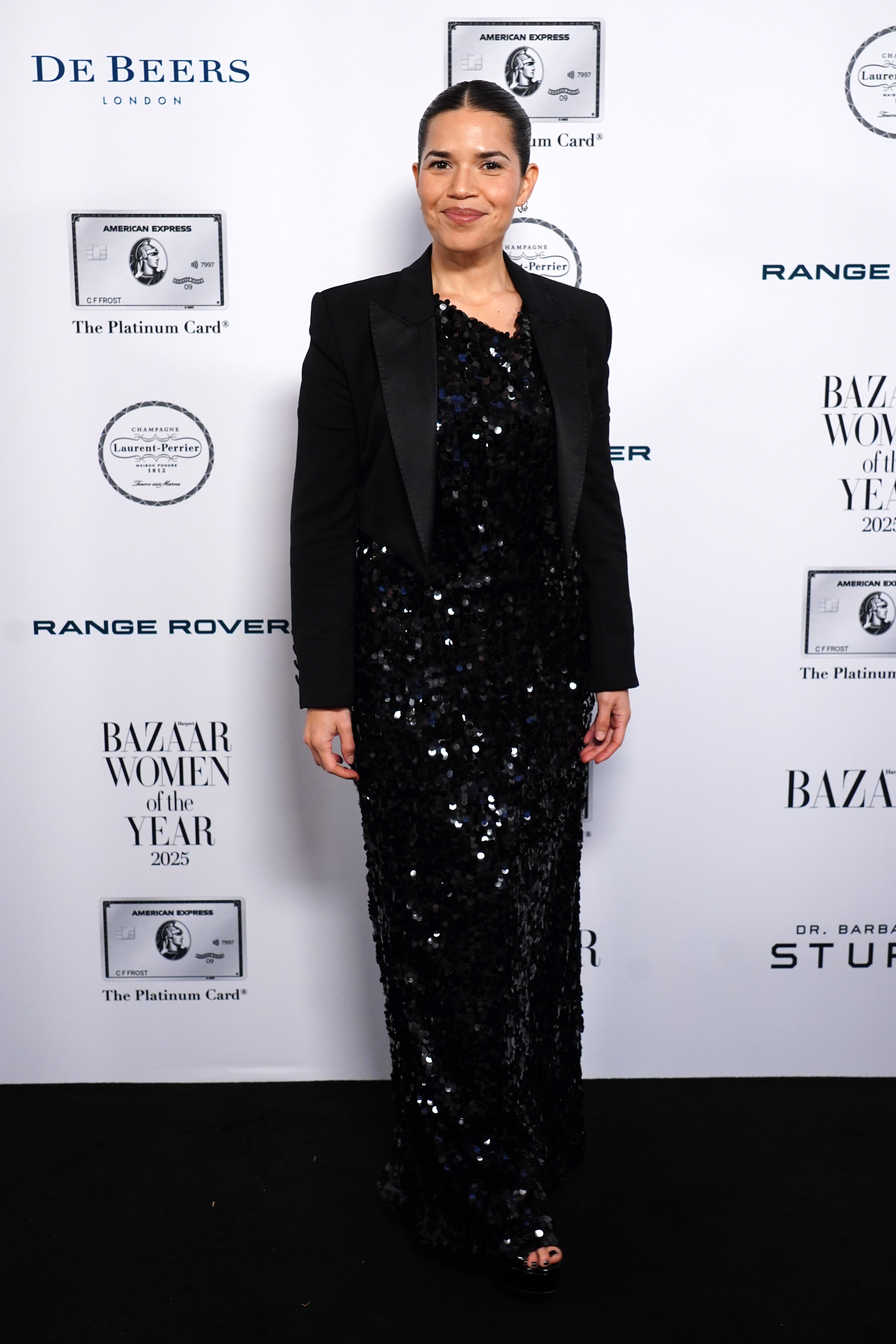 America Ferrera attends Harper's Bazaar Women of the Year 2025 awards at Claridge's in central London