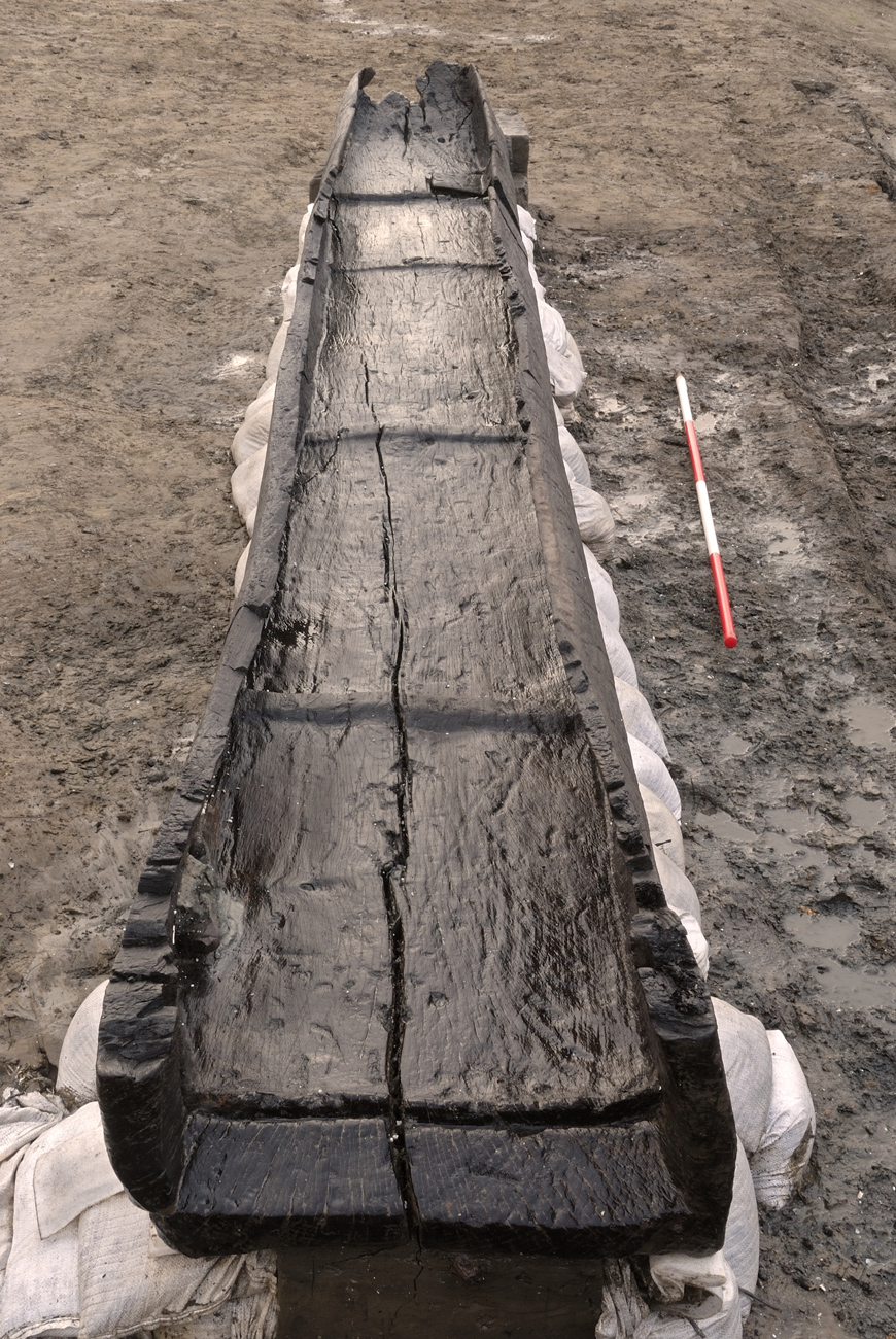 One of the Must Farm log boats. (Cambridge Archaeological Unit/ PA)