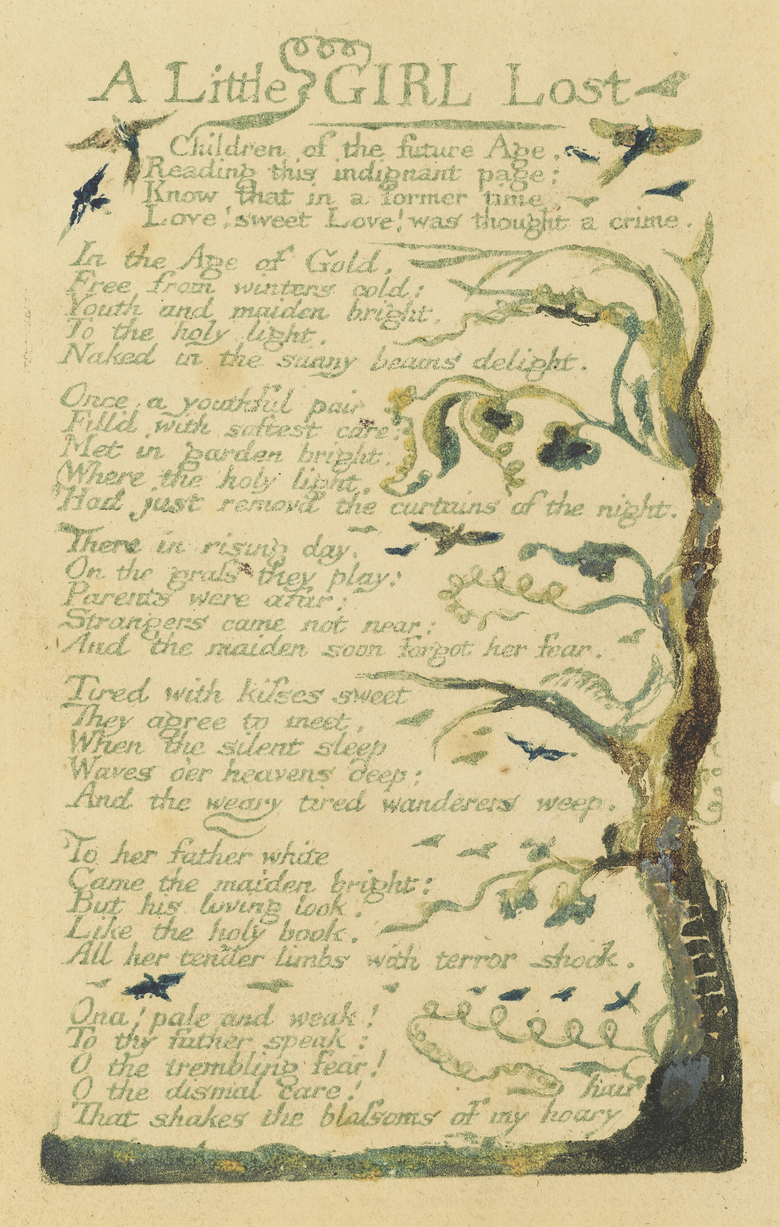 A rare print of A Little Girl Lost by William Blake which is going up for auction