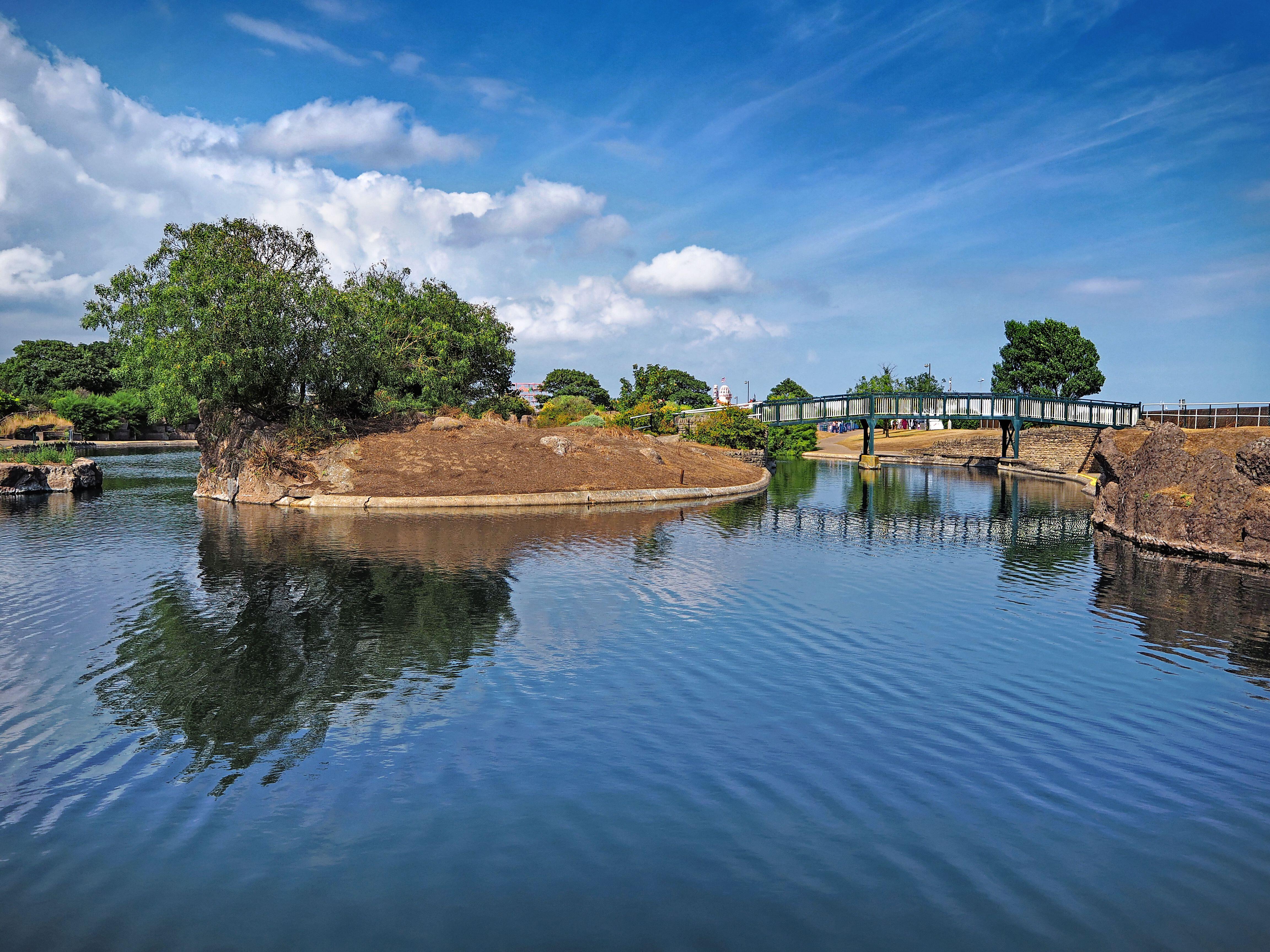 Skegness, Boating Lake and Footbridge.