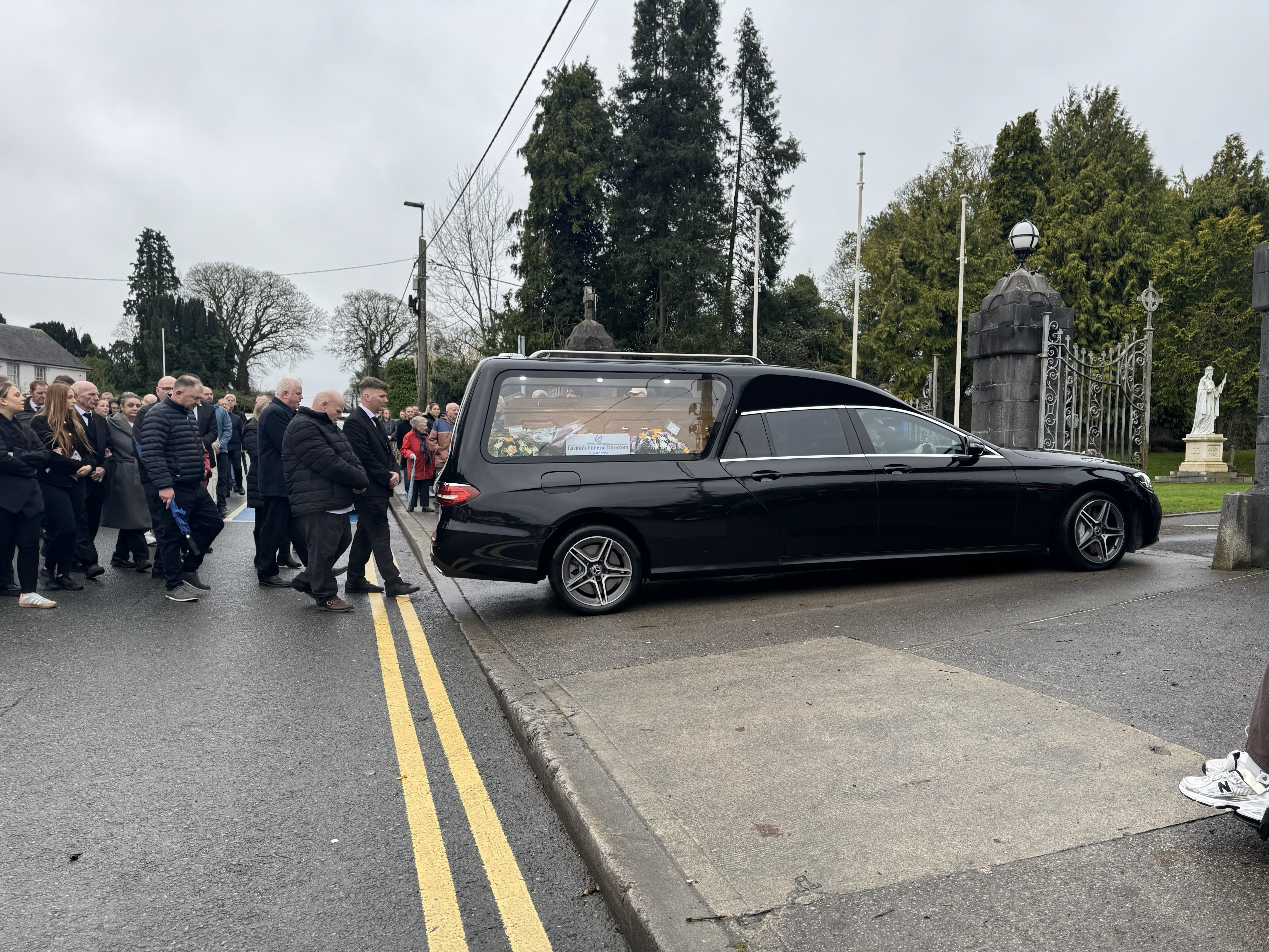 Hearse arrives for the funeral of Mary Holt at St Mary's Church