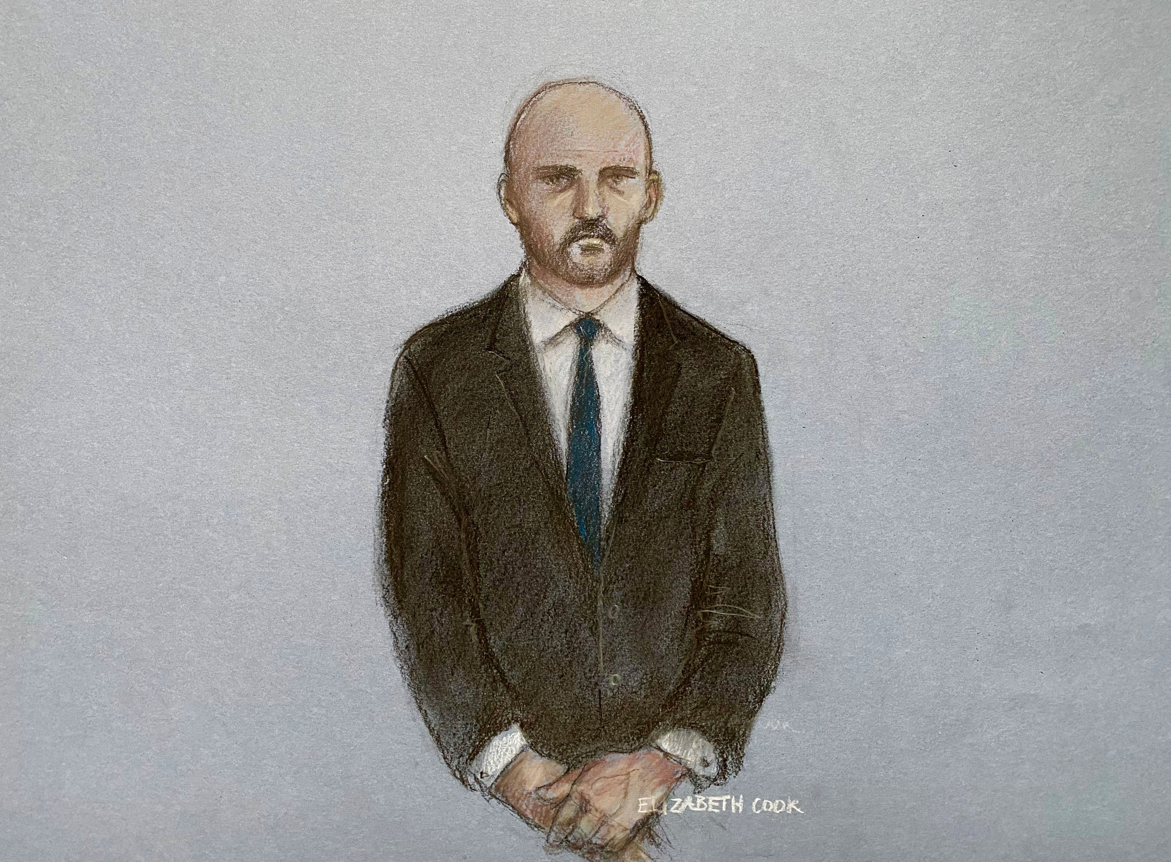 Court artist sketch of Miles Cross