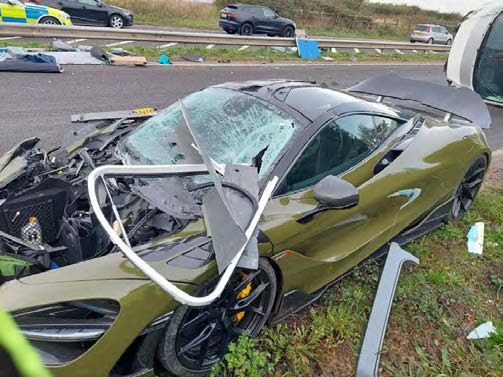 Oliver Strickland-Miller, 41, of Ringshall, Suffolk was handed a six-month driving ban at Ipswich Magistrates' Court after crashing his McLaren 720S into a motorhome. (Suffolk Police/ PA)