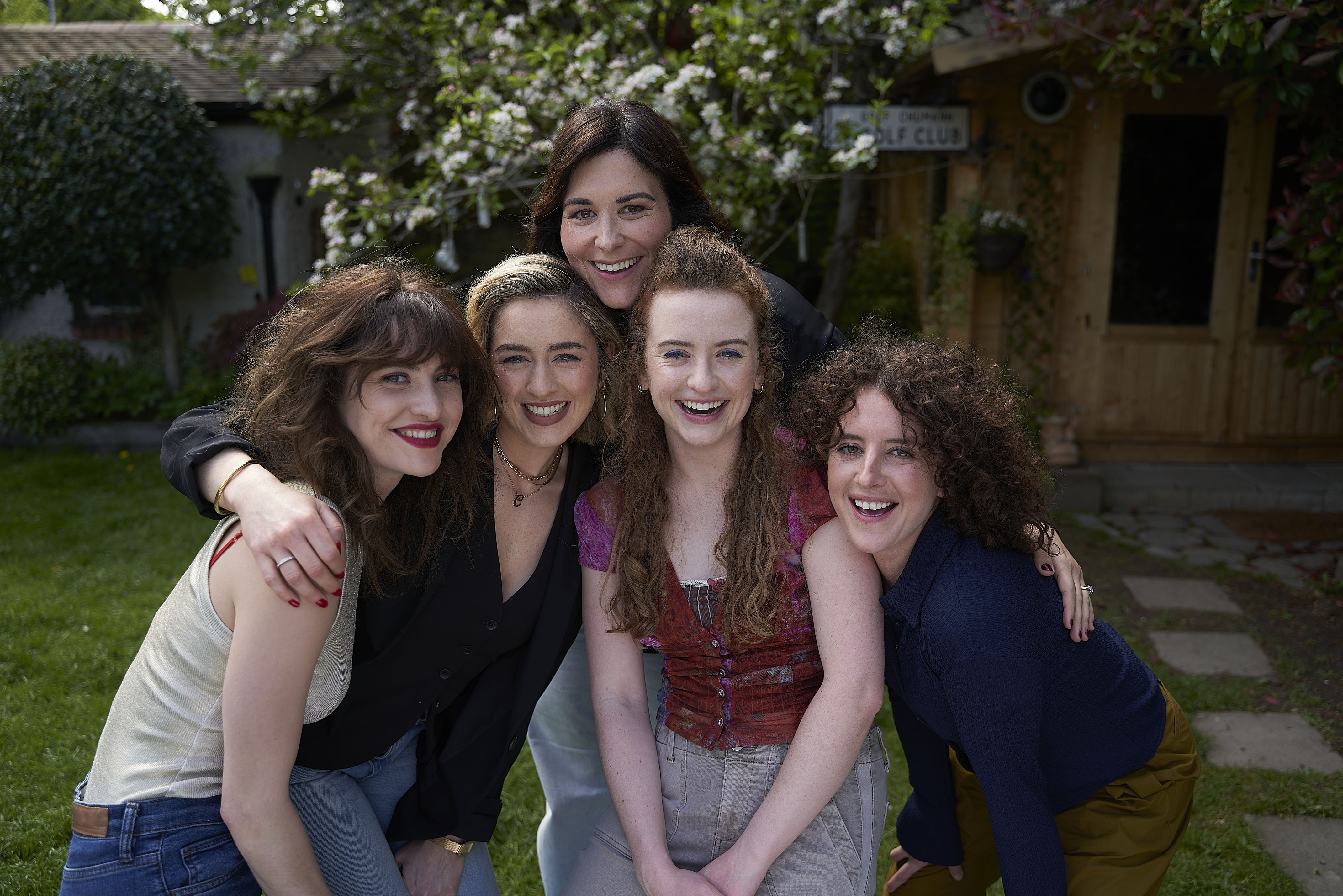 Left to right, Caroline Menton, Danielle Galligan, Stefanie Preissner, Mairead Tyers and Louisa Harland of The Walsh Sisters TV adaptation