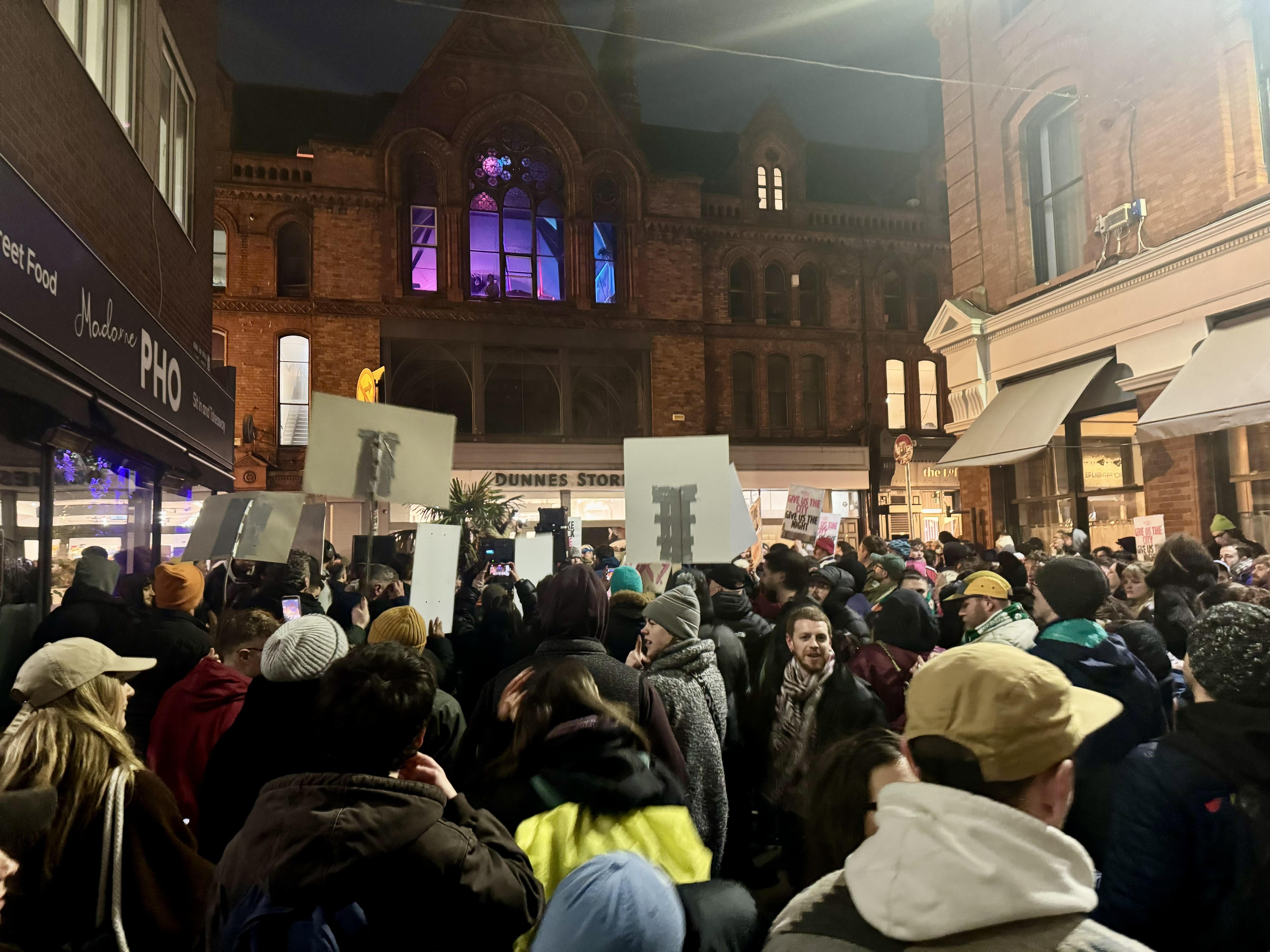 ate night venue protesters in Dublin