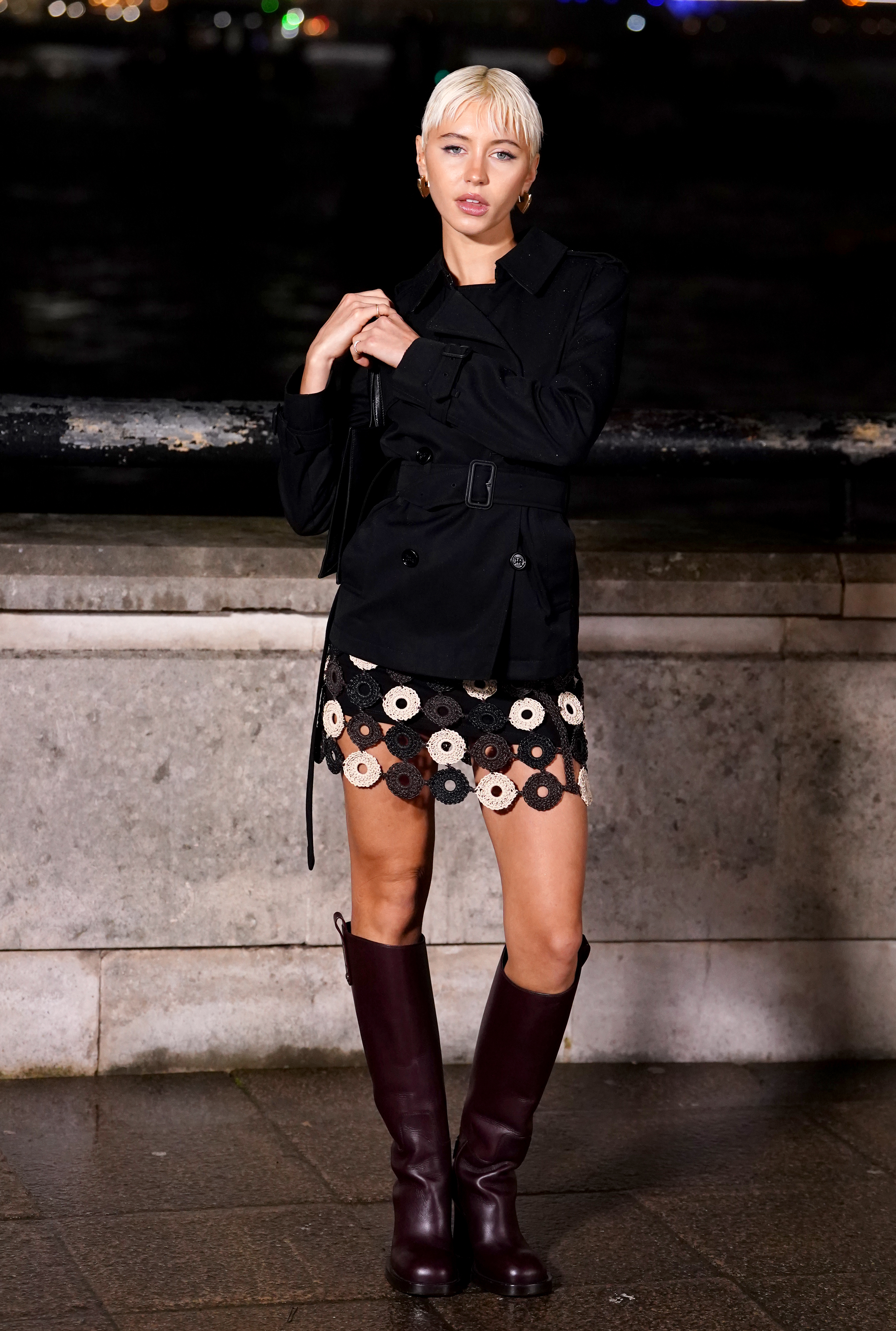 Iris Law attends the Burberry show at 1 Old Billingsgate Walk, London, during London Fashion Week. Picture date: Monday February 23, 2026.