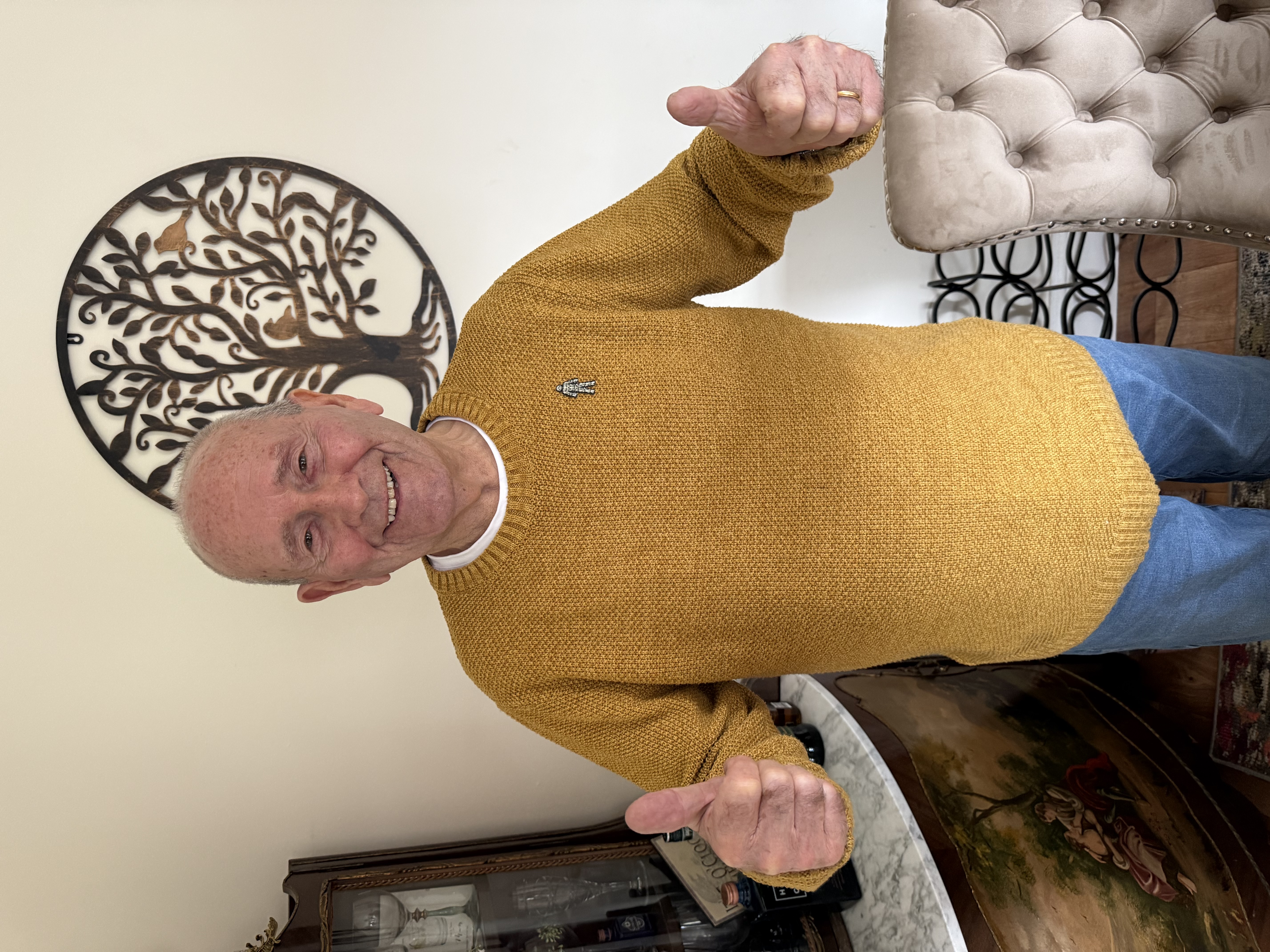 Tommy Cannon giving a double thumbs up and smiling