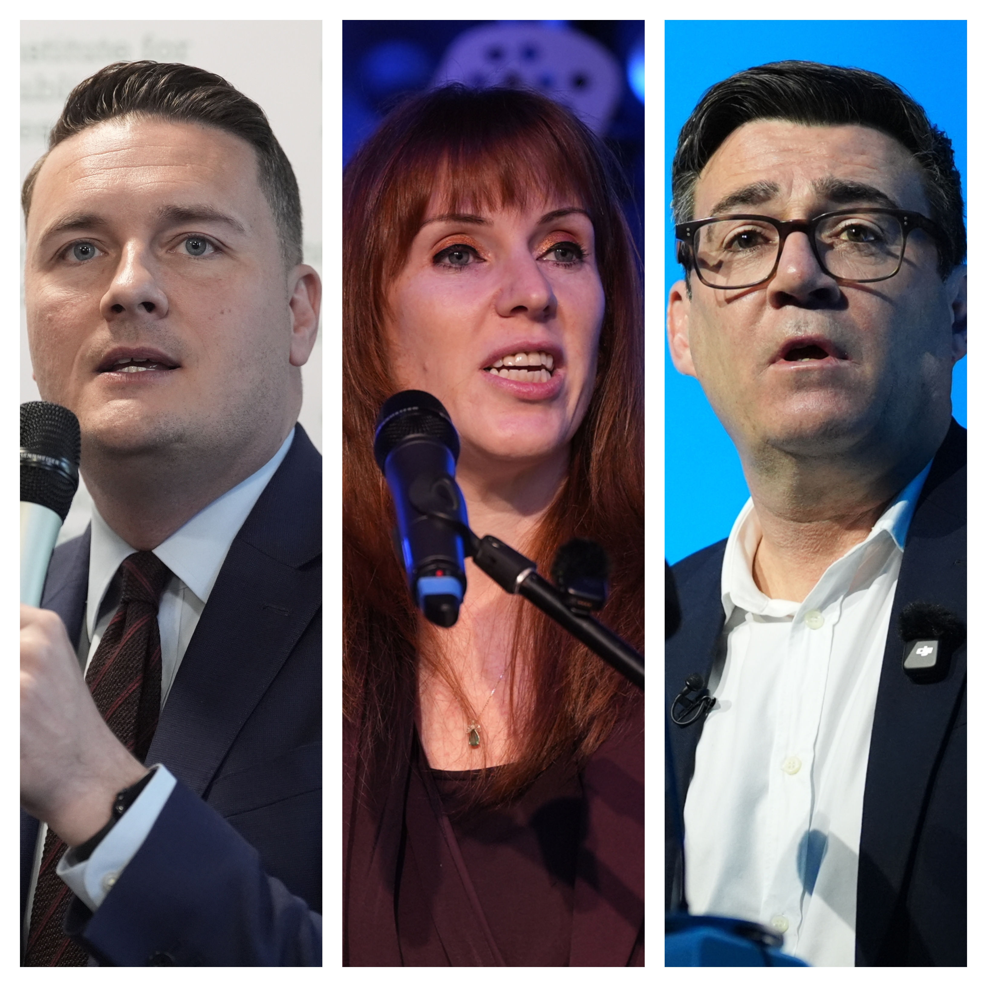 Composite image of Wes Streeting, left, Angela Rayner, centre, and Andy Burnham