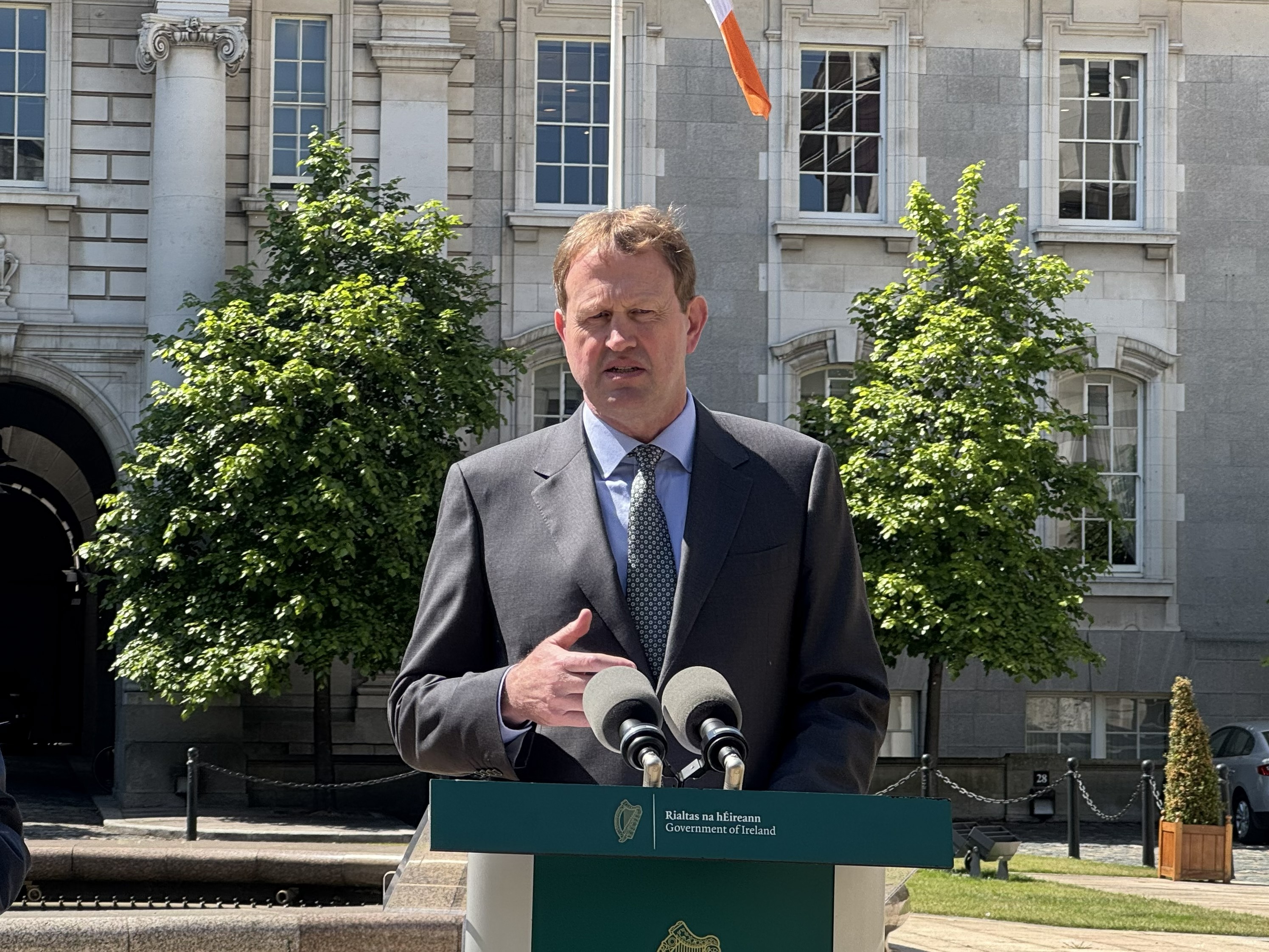 Jim O'Callaghan addressing the media