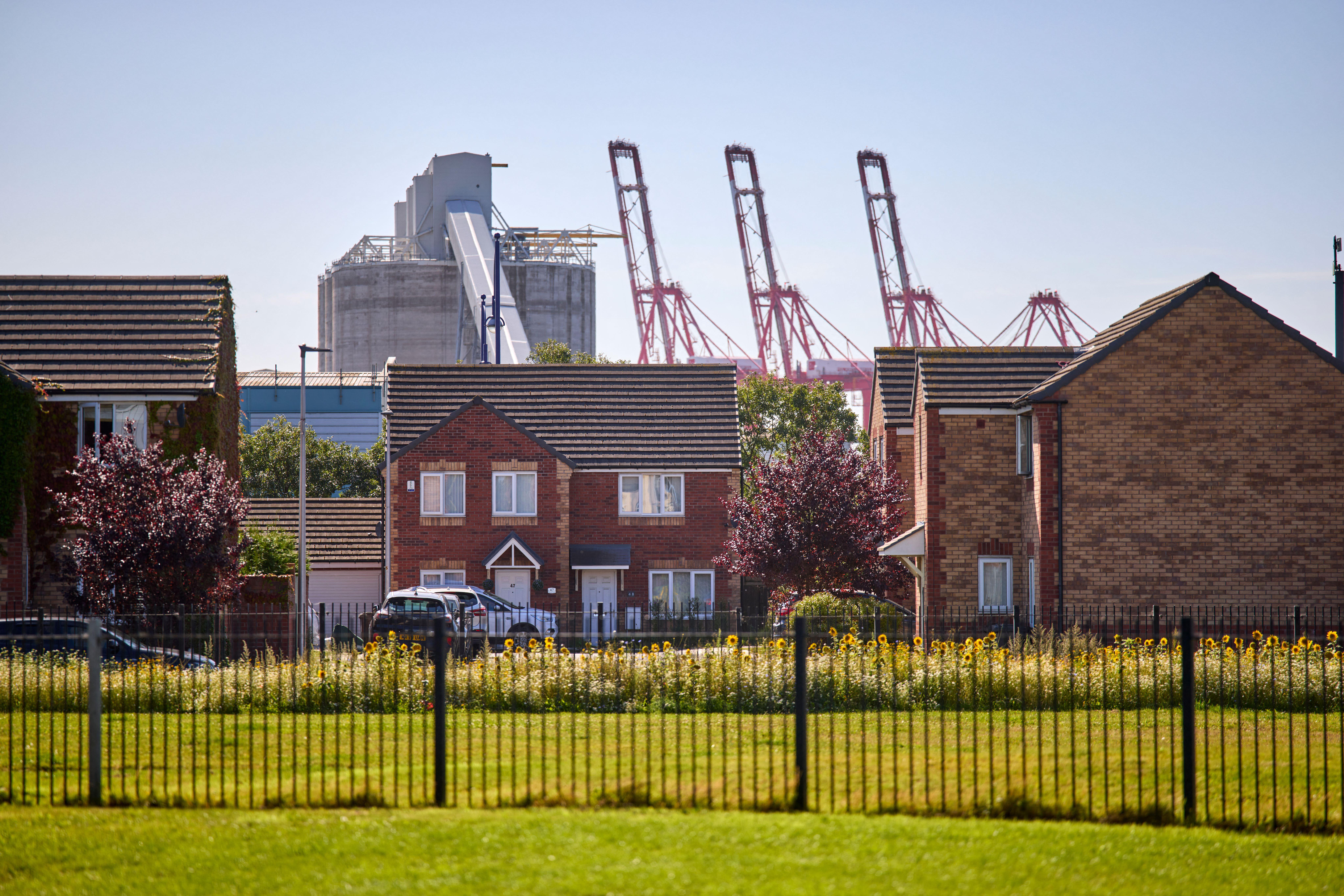Houses in the Bootle area with the Docks behind them