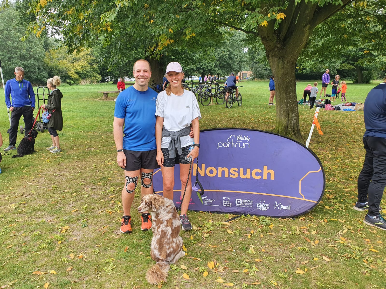 Darren Wood with partner Kellyjo Tapsell and their dog at Nonsuch parkrun in south London