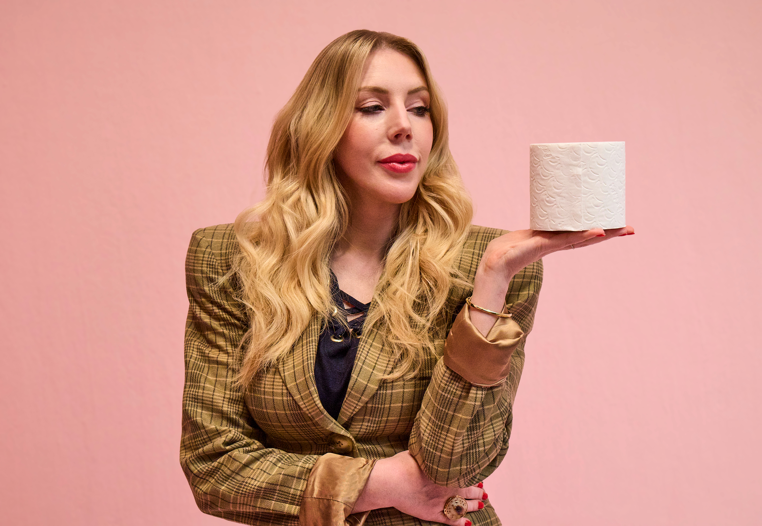 Katherine Ryan holding a toilet roll (Andrex/Dawn Productions/PA)