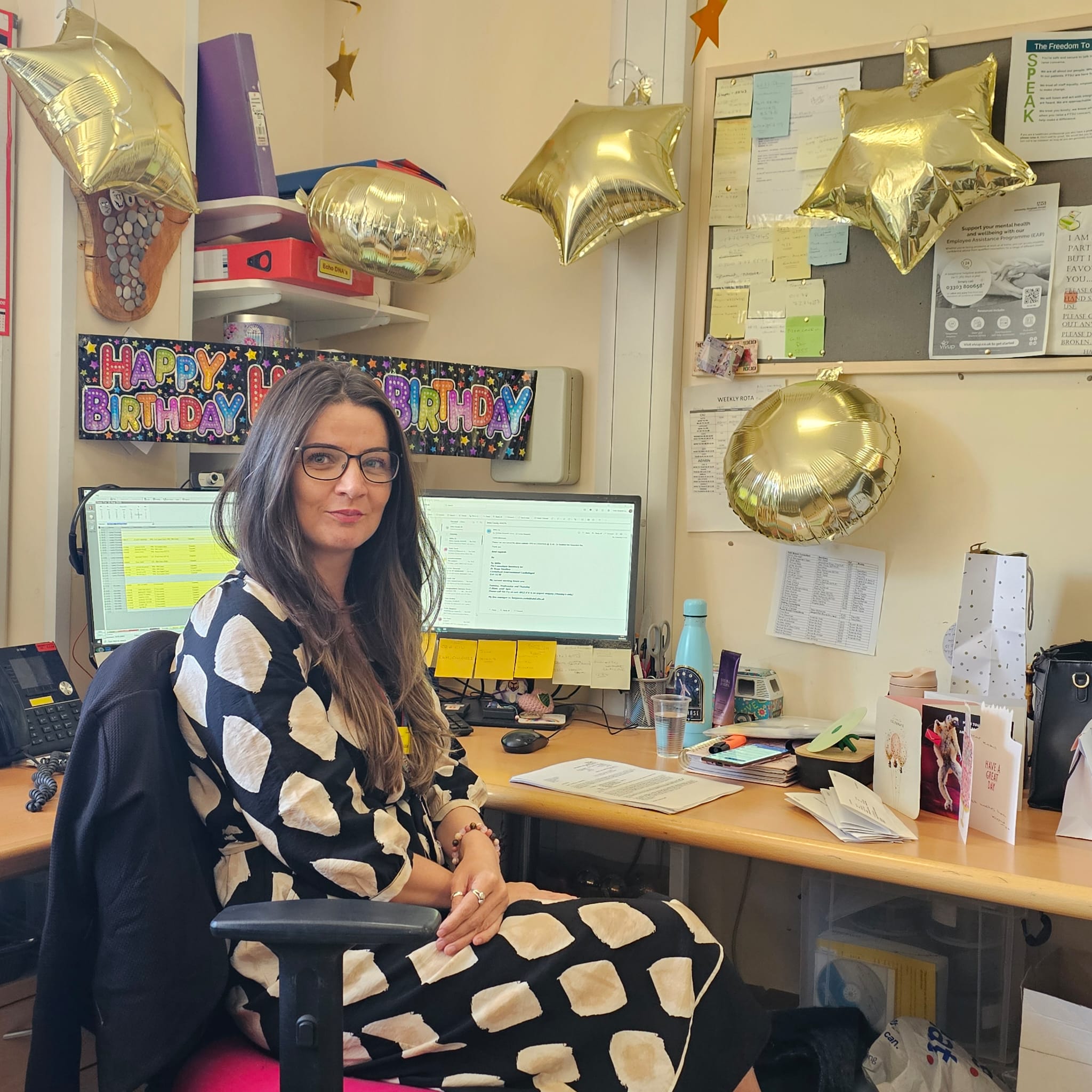 Heart transplant patient Katie James sitting at a desk