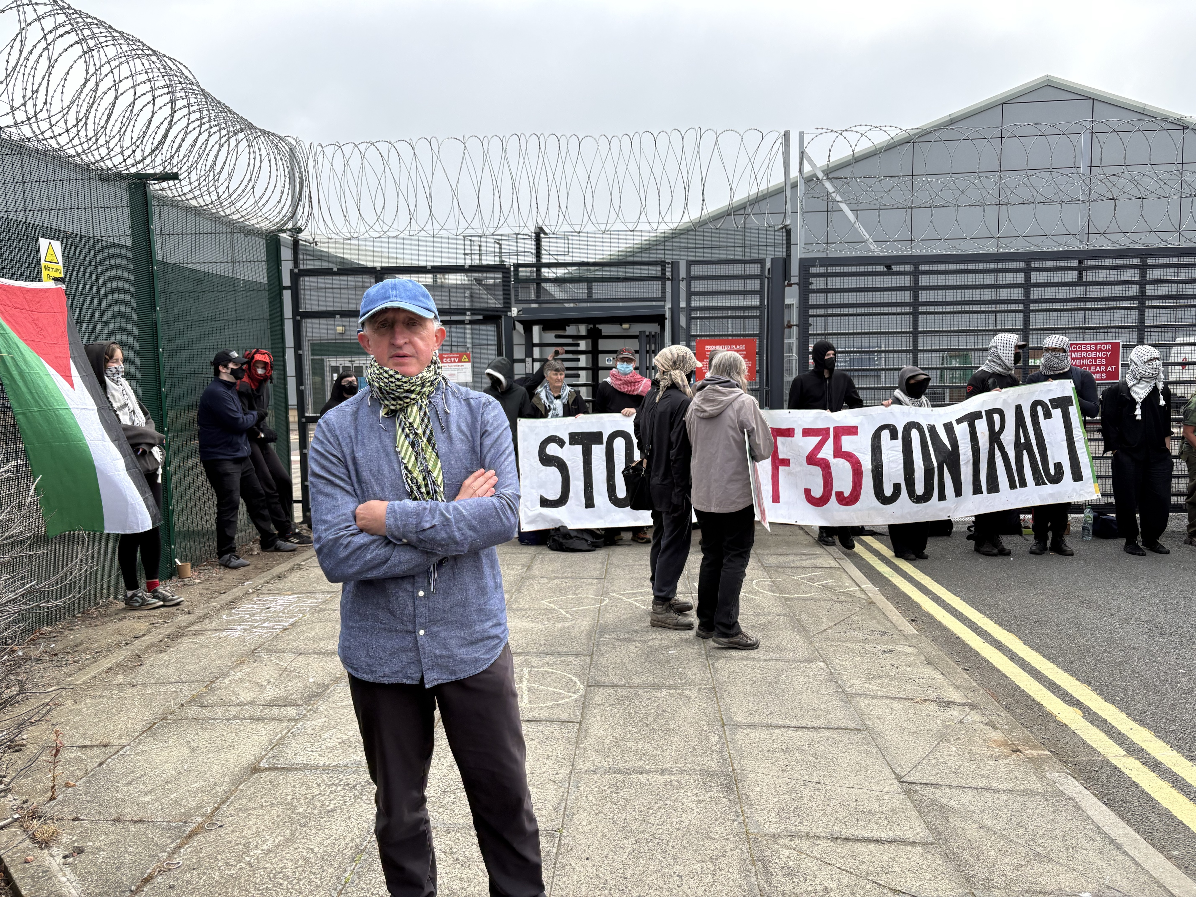 Protesters outside a factory