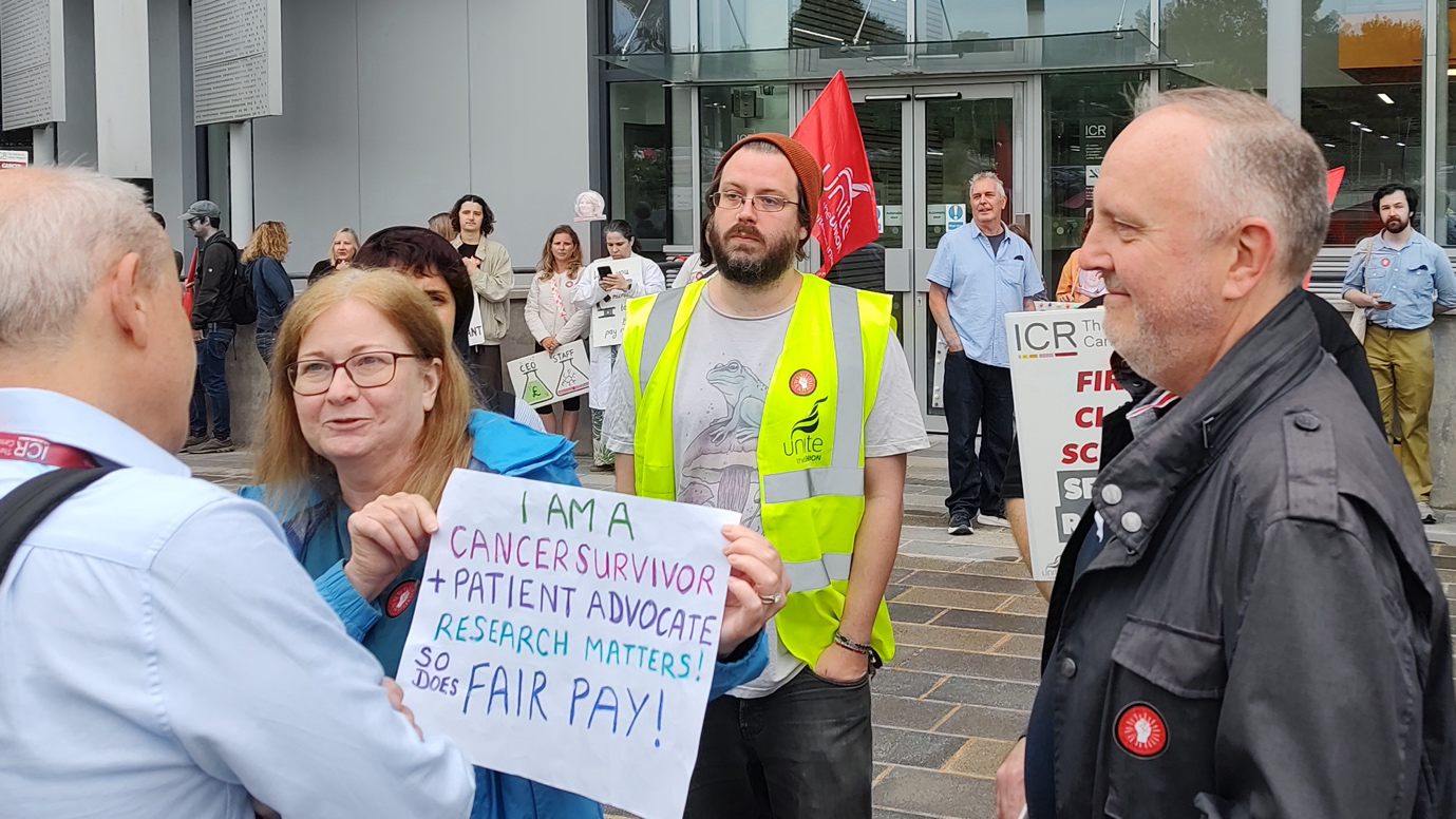 Staff from the Institute of Cancer Research striking over pay