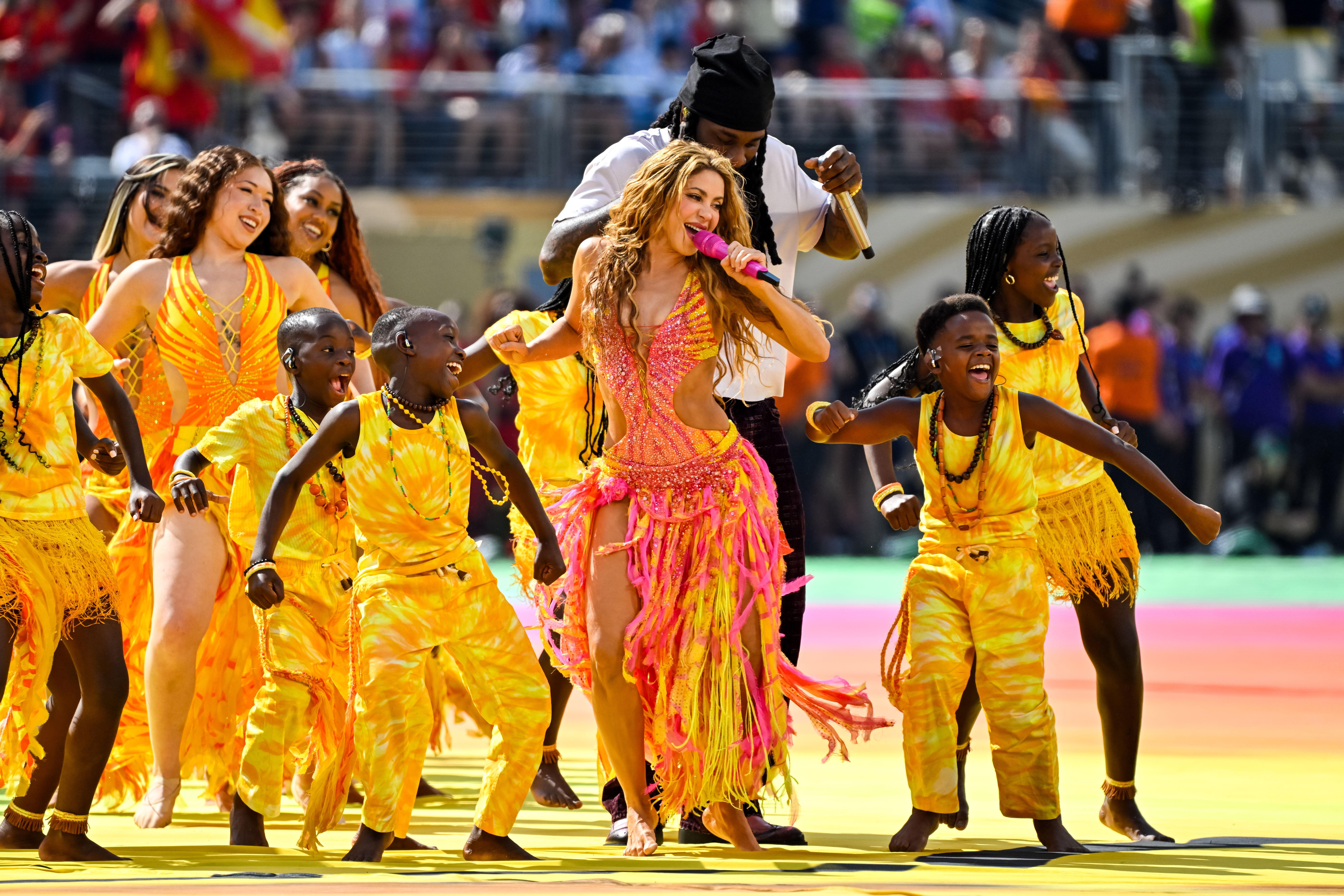 Shakira performing in custom Cavalli at the World Cup