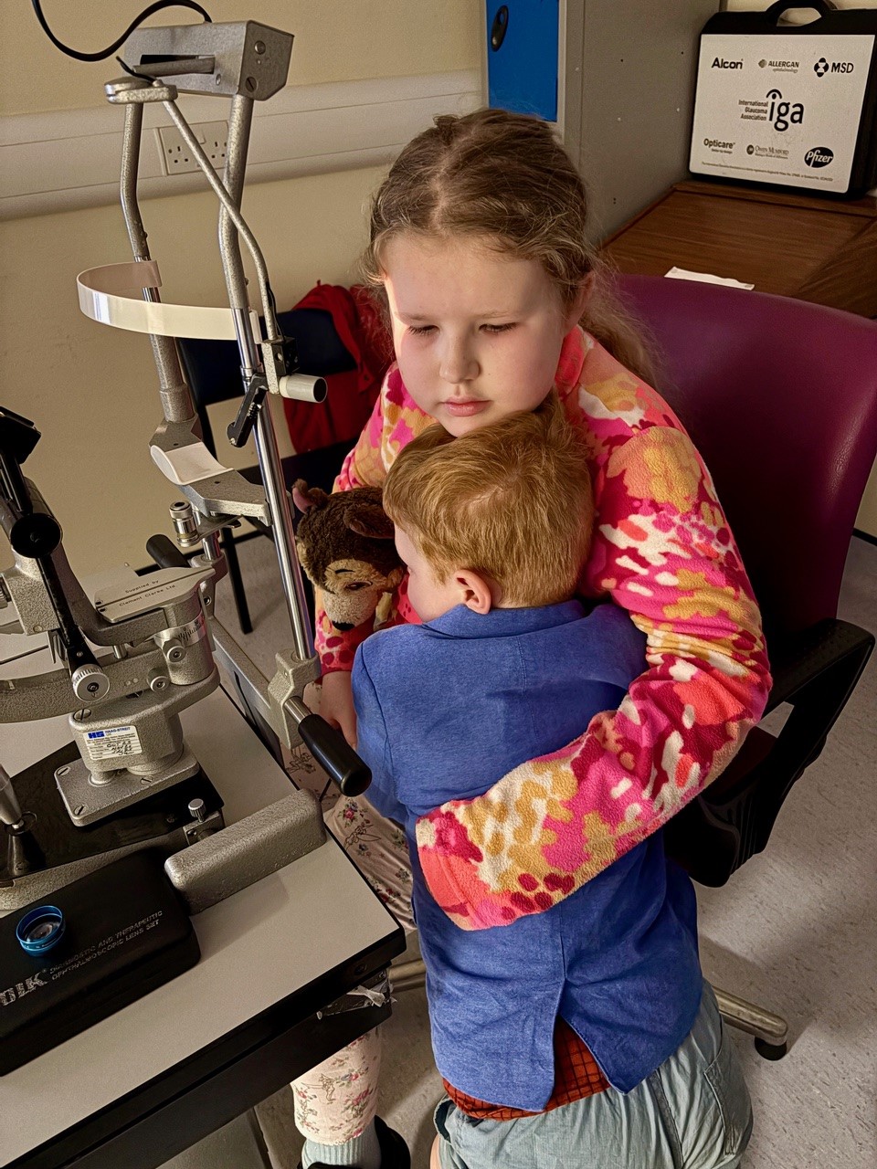 Catherine at St Helier Hospital getting a hug from her younger brother