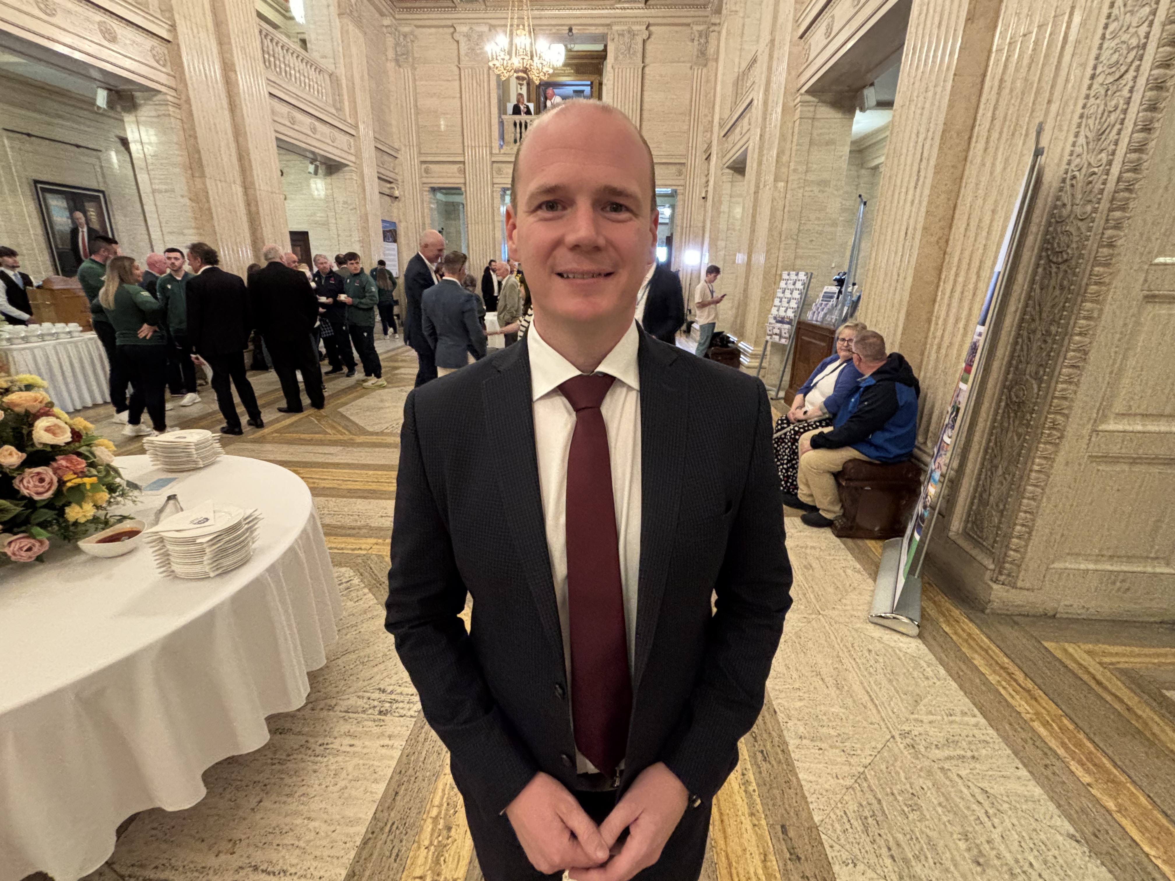 Stormont Communities Minister Gordon Lyons at an event he hosted at Parliament Buildings, Stormont, in Belfast to celebrate the achievements of Northern Ireland's Commonwealth Games athletes