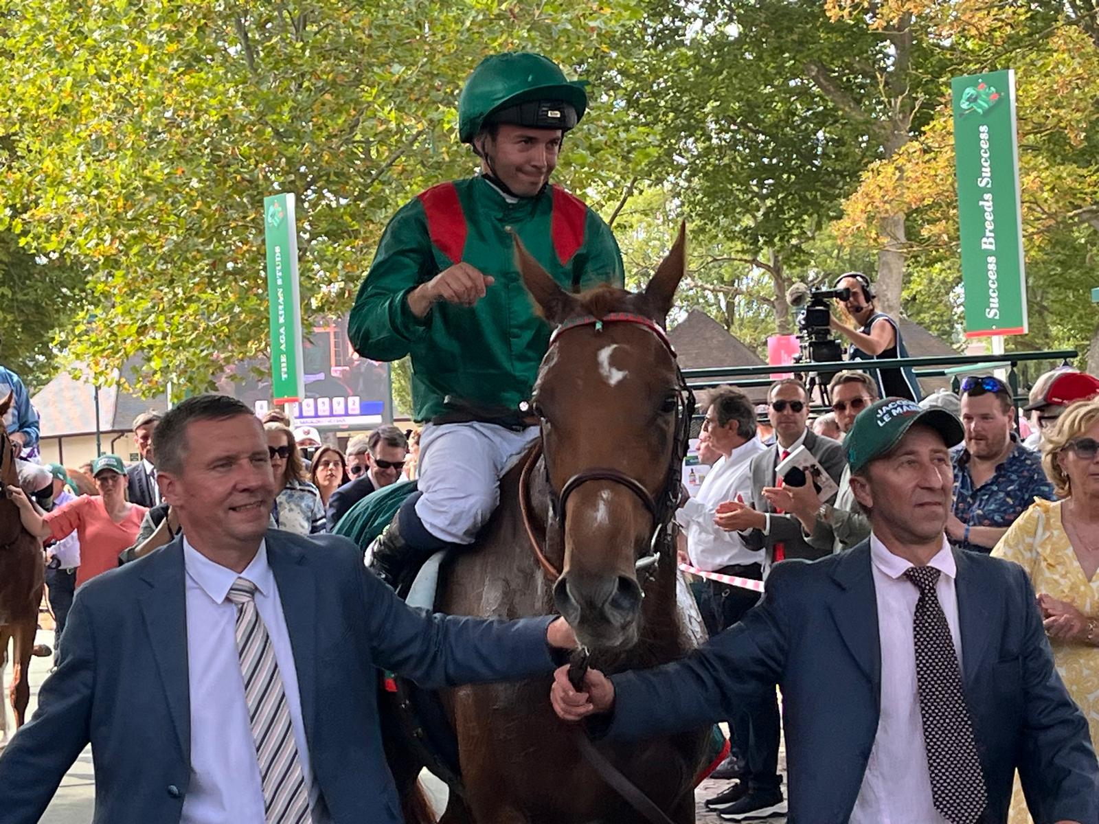 Rayif and Mickael Barzalona after winning the Prix Jacques le Marois