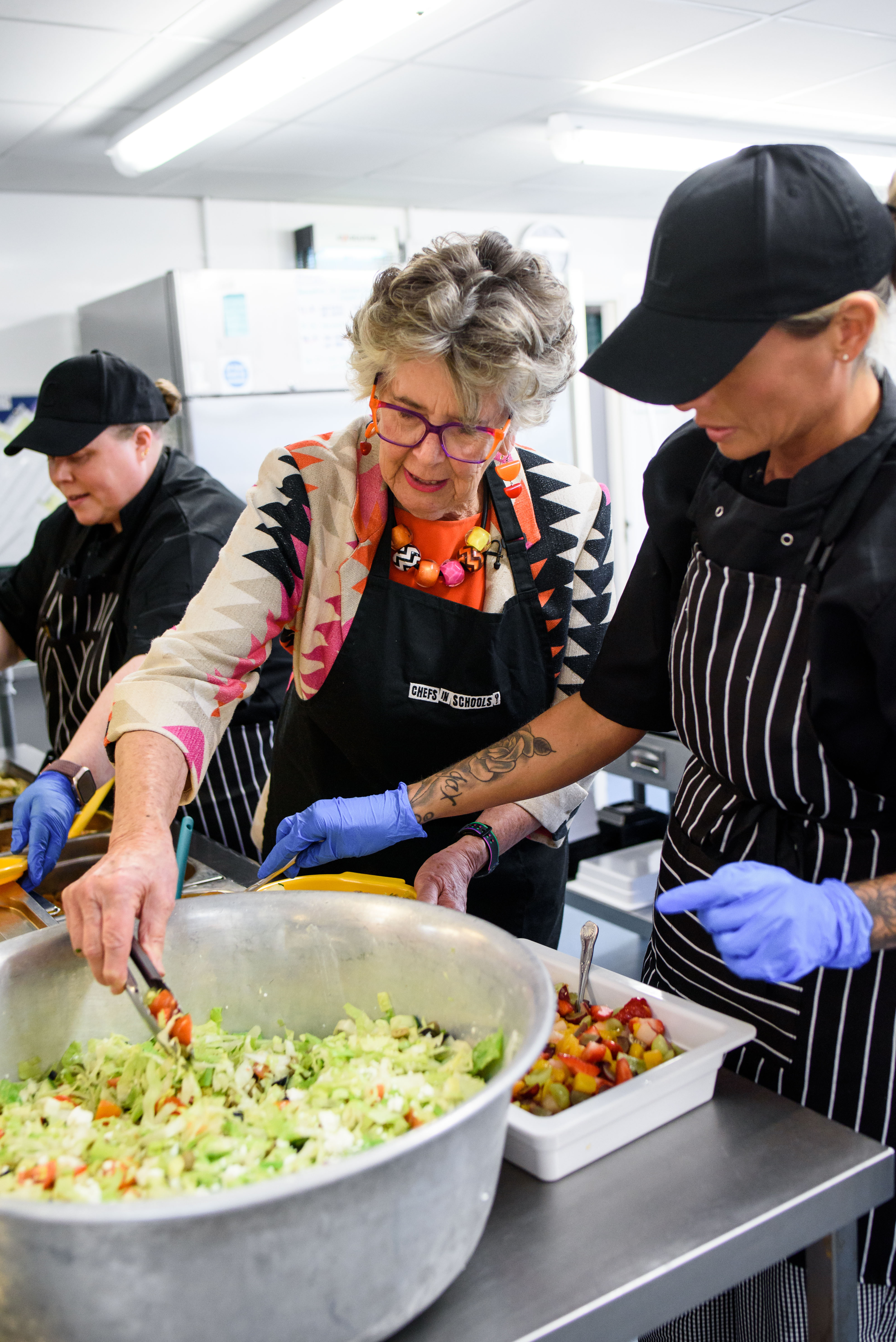 Prue Leith handing out school meals
