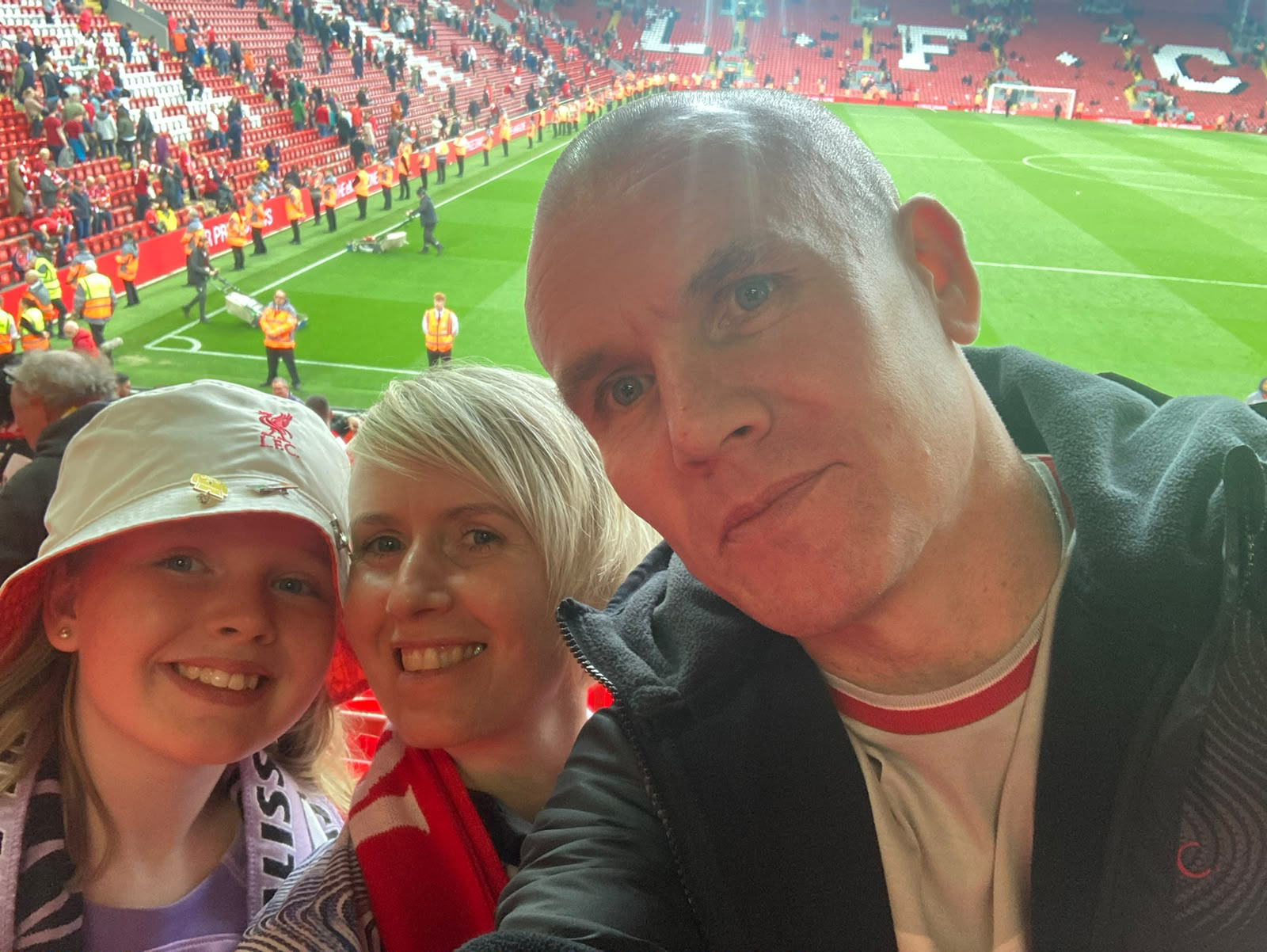 Damien, Antoinette and Mia at Anfield