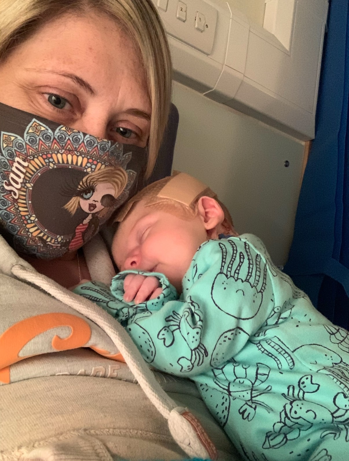 Joey in hospital with his mother Sam