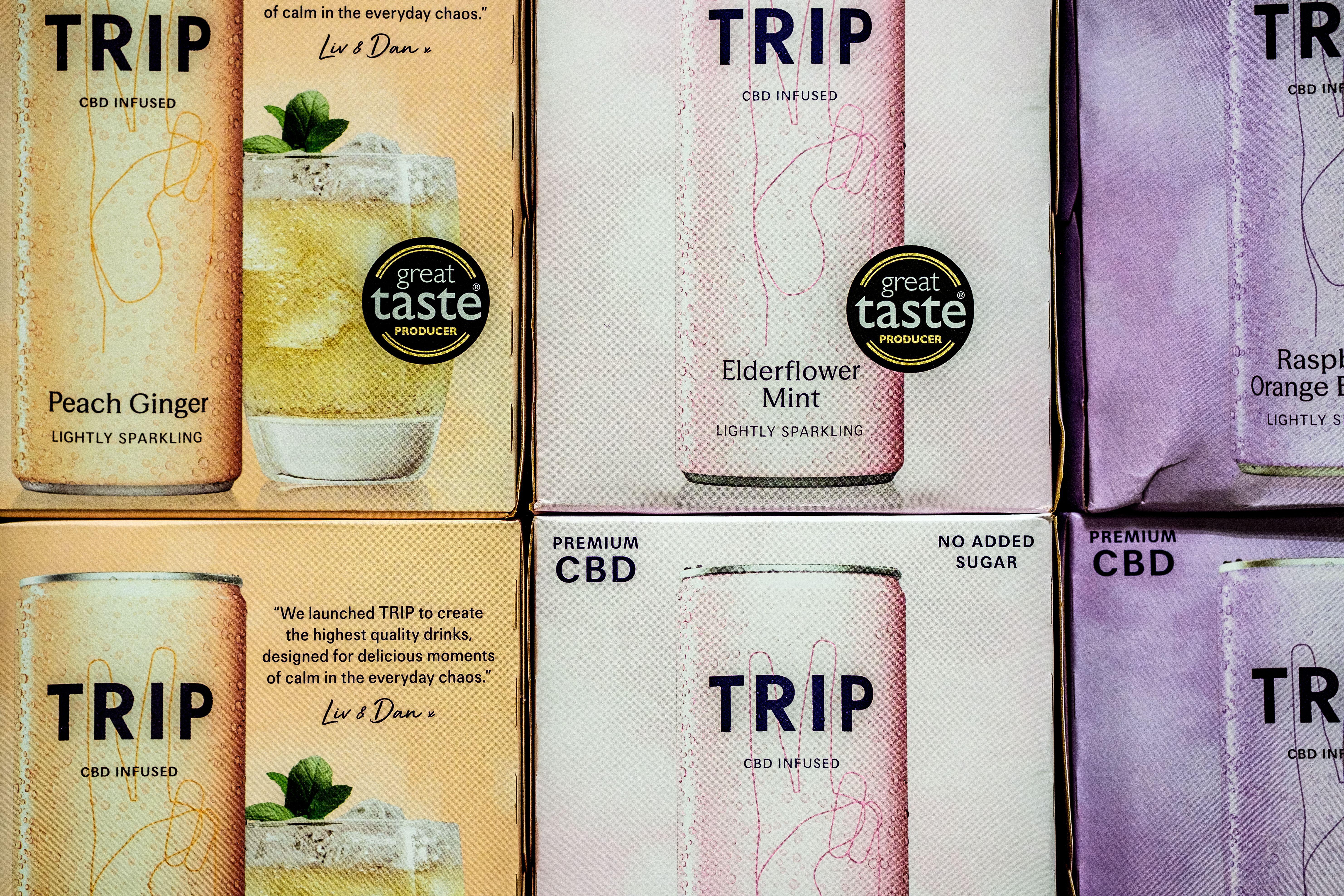 Cans of Trip drinks
