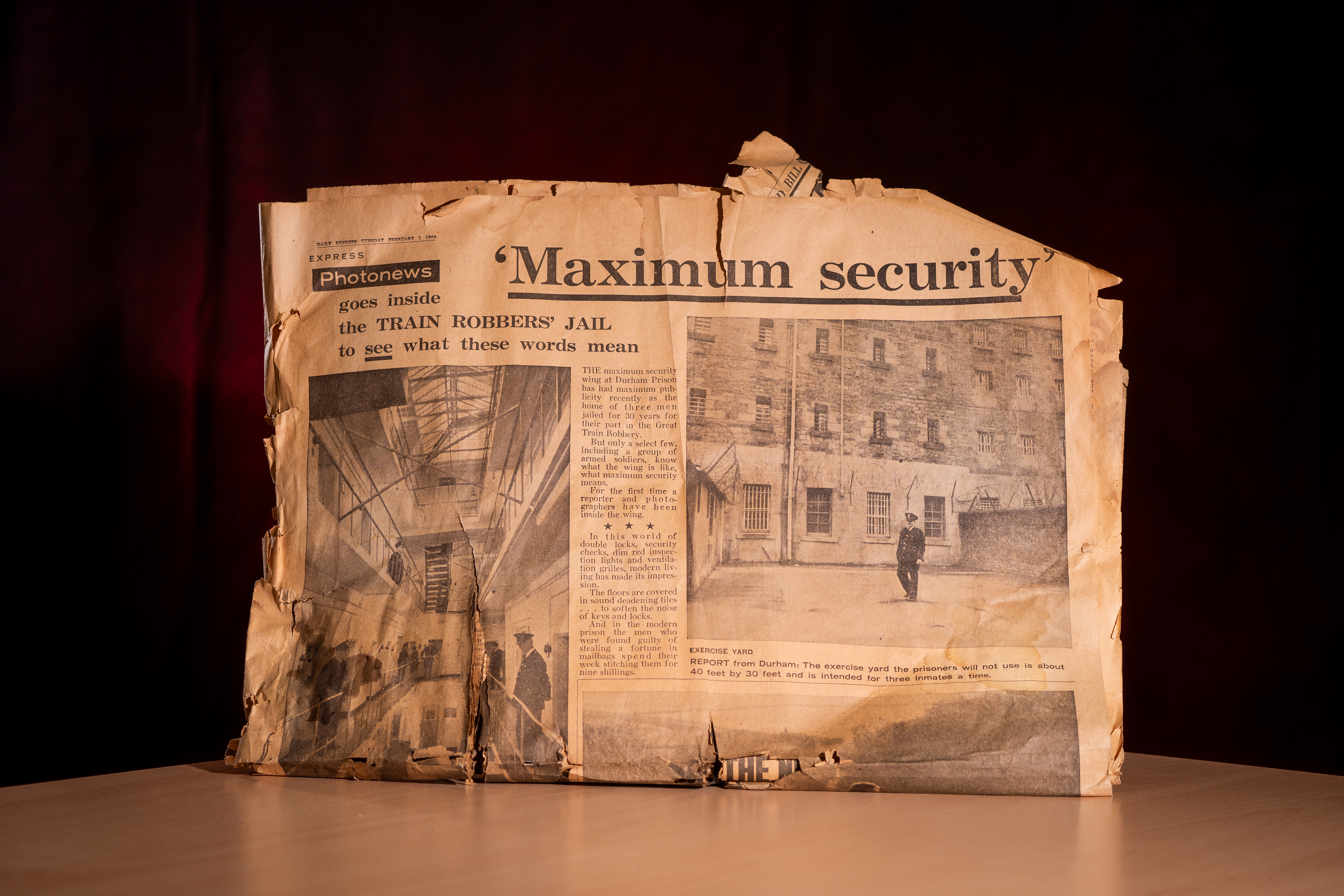 A copy of the Daily Express from Tuesday February 1st 1966 with a photo feature on the prison used to house the Great Train Robbers