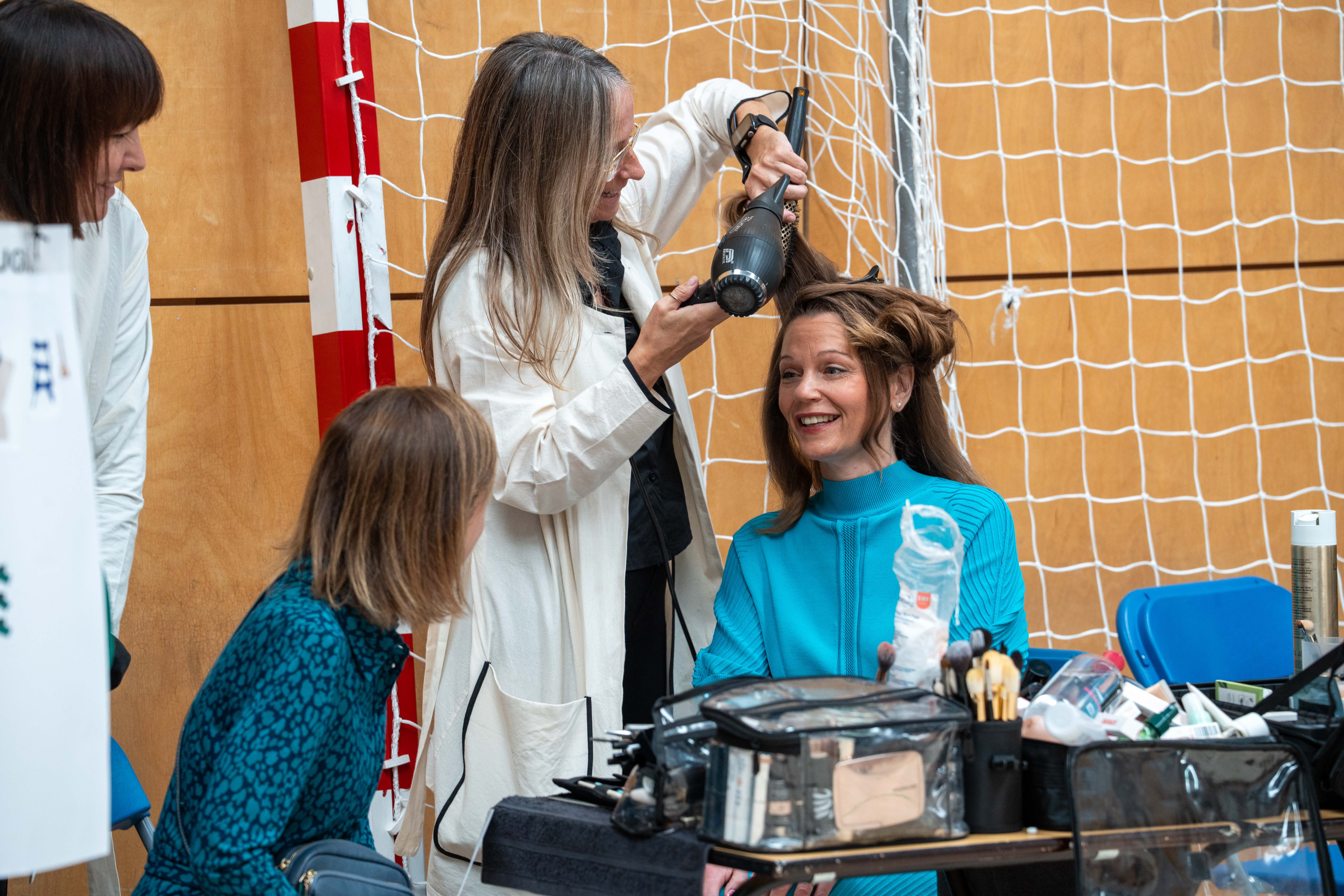 Lady Victoria Starmer getting her hair prepared at the Edeline Lee show