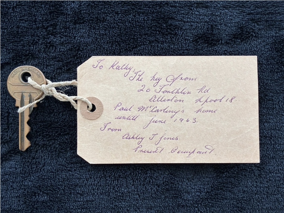 A key to Sir Paul McCartney's childhood home, which was owned by fan Kathleen Salt for decades and is going up for auction
